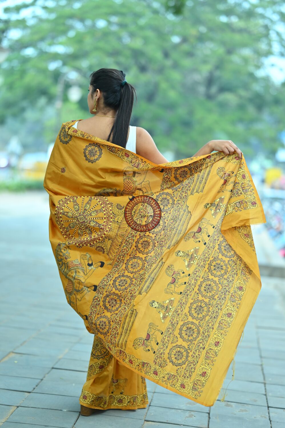 Golden Konark Chakra Pattachitra Pure Silk