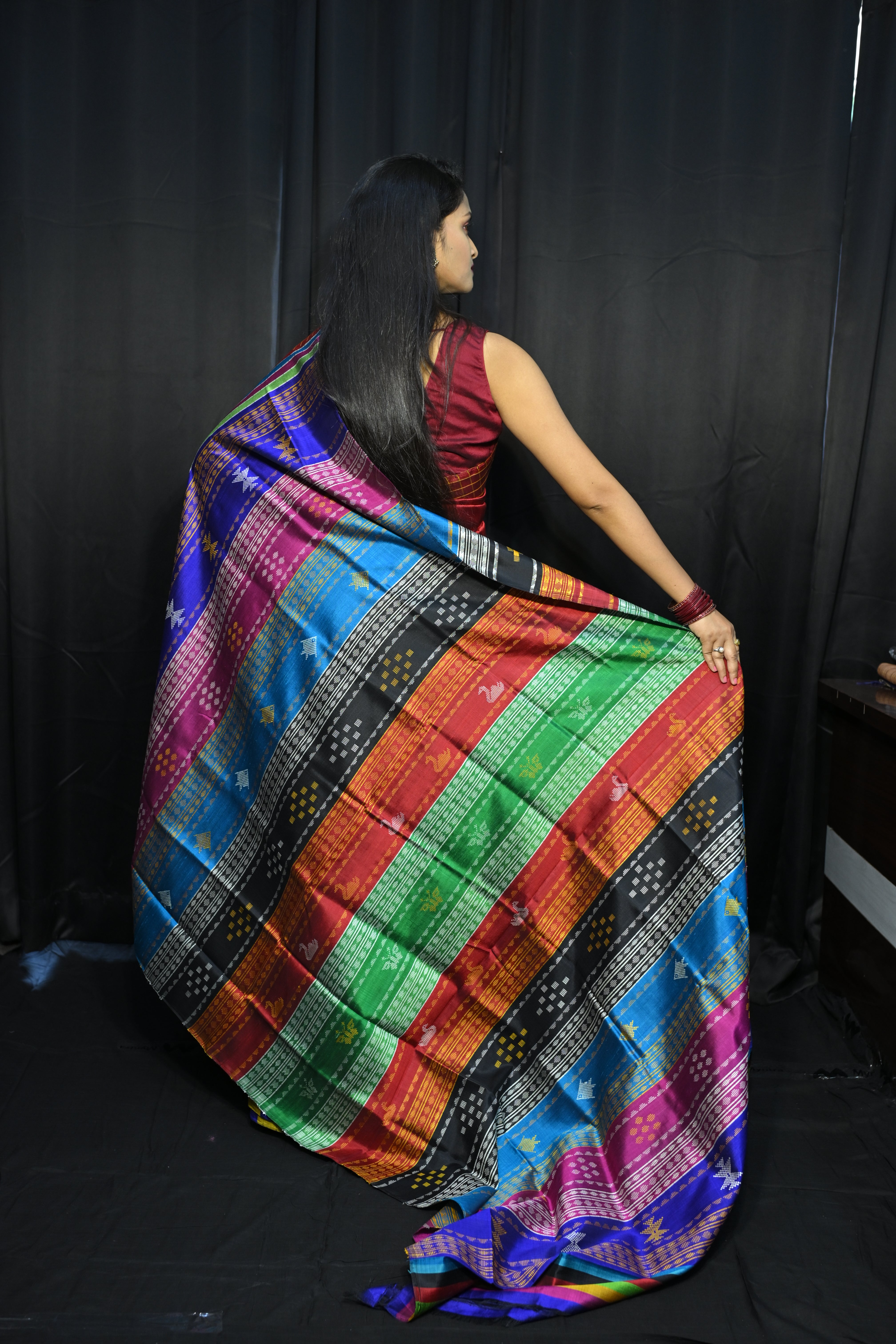 Red Multi Colour Kumbha Double Anchal Berhampuri Silk Saree