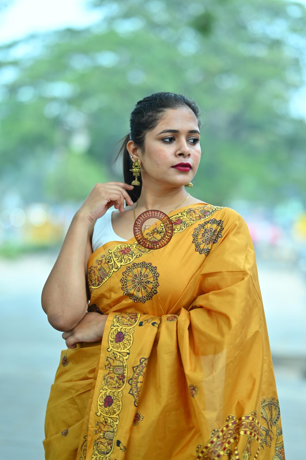 Golden Konark Chakra Pattachitra Pure Silk