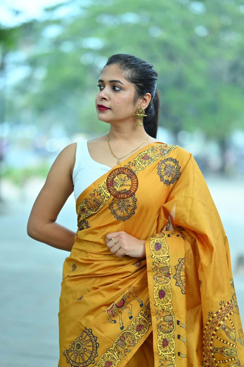 Golden Konark Chakra Pattachitra Pure Silk
