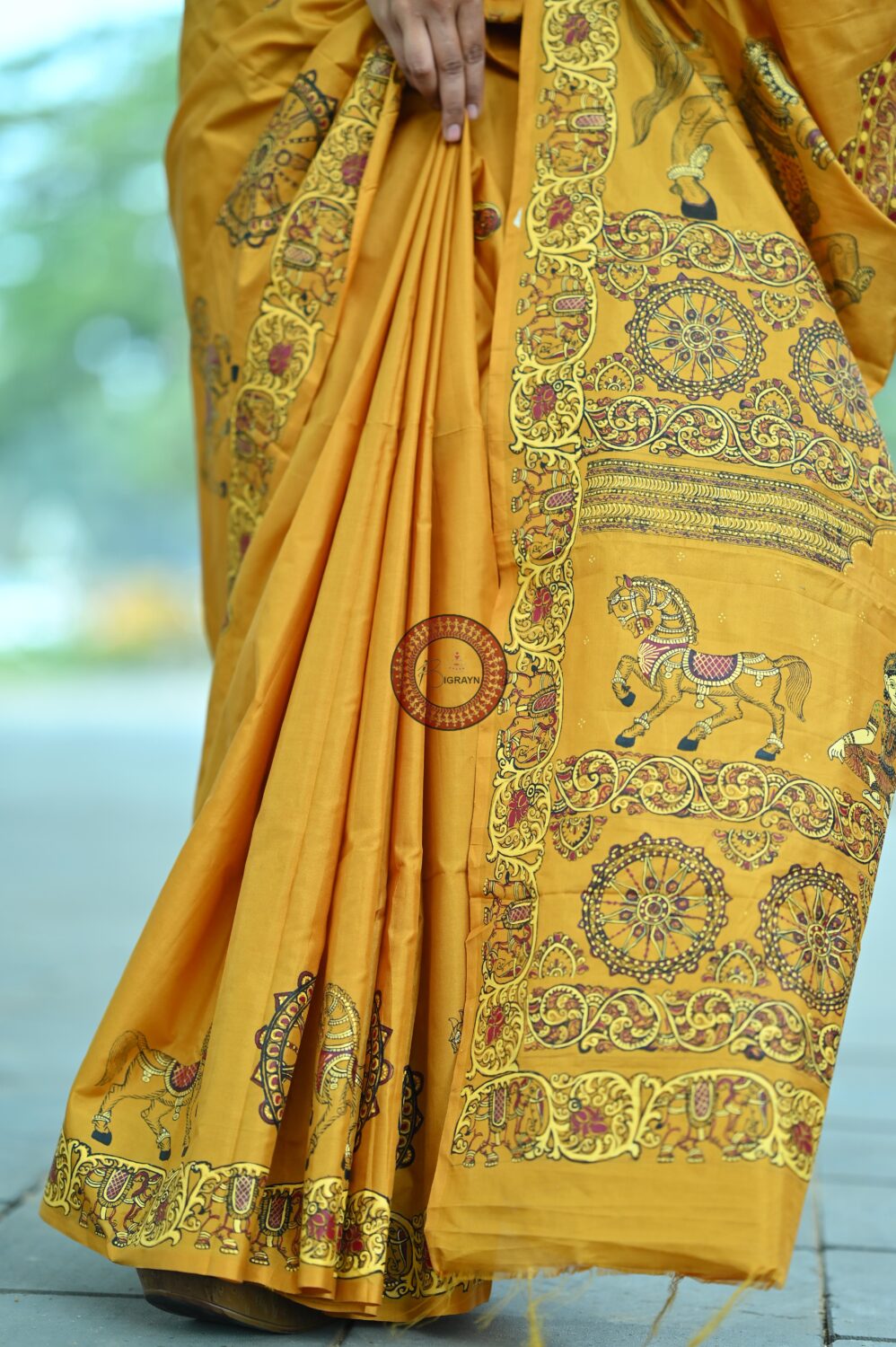 Golden Konark Chakra Pattachitra Pure Silk