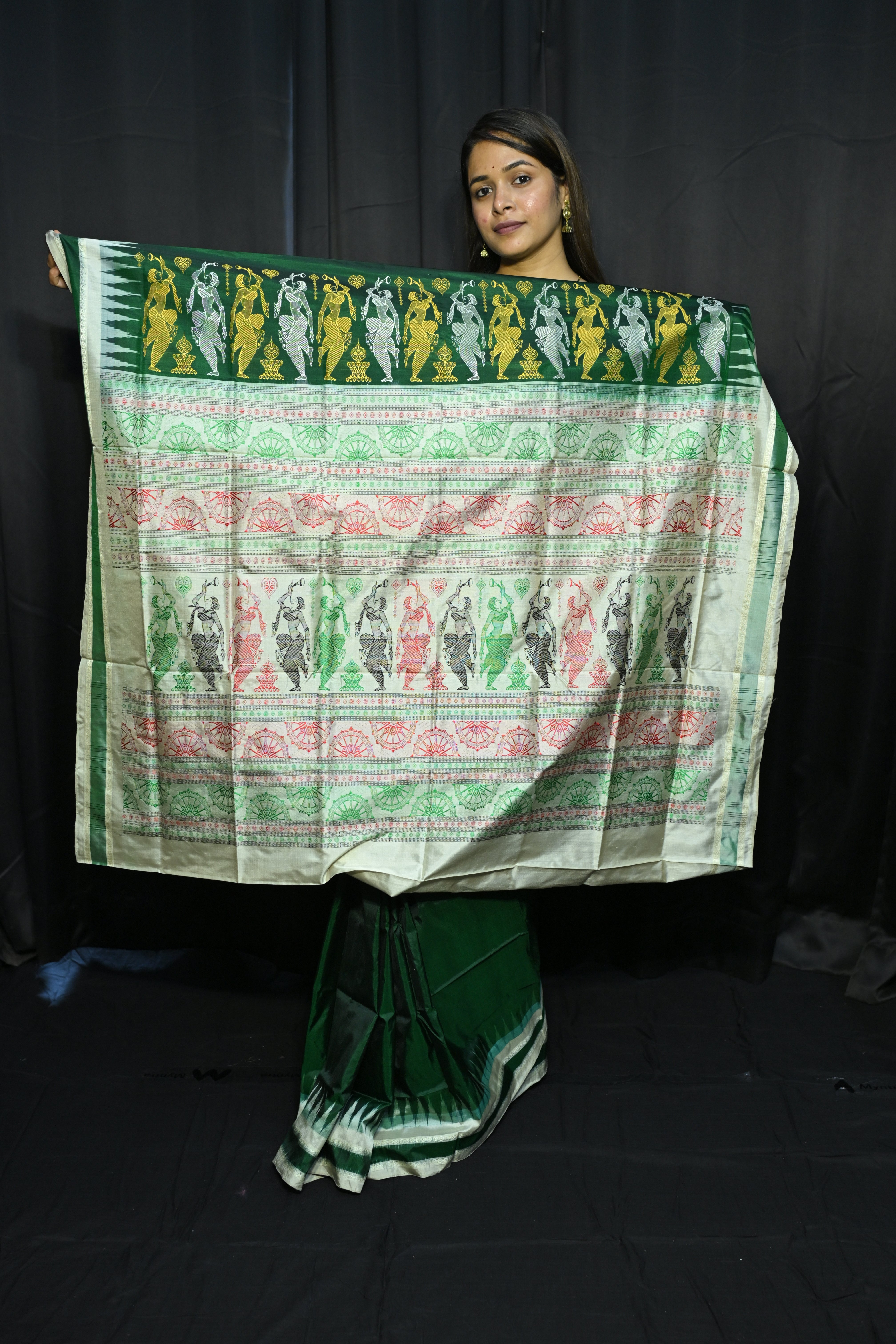 Buttle Green White Natraj Exclusive Bomkai Silk Saree
