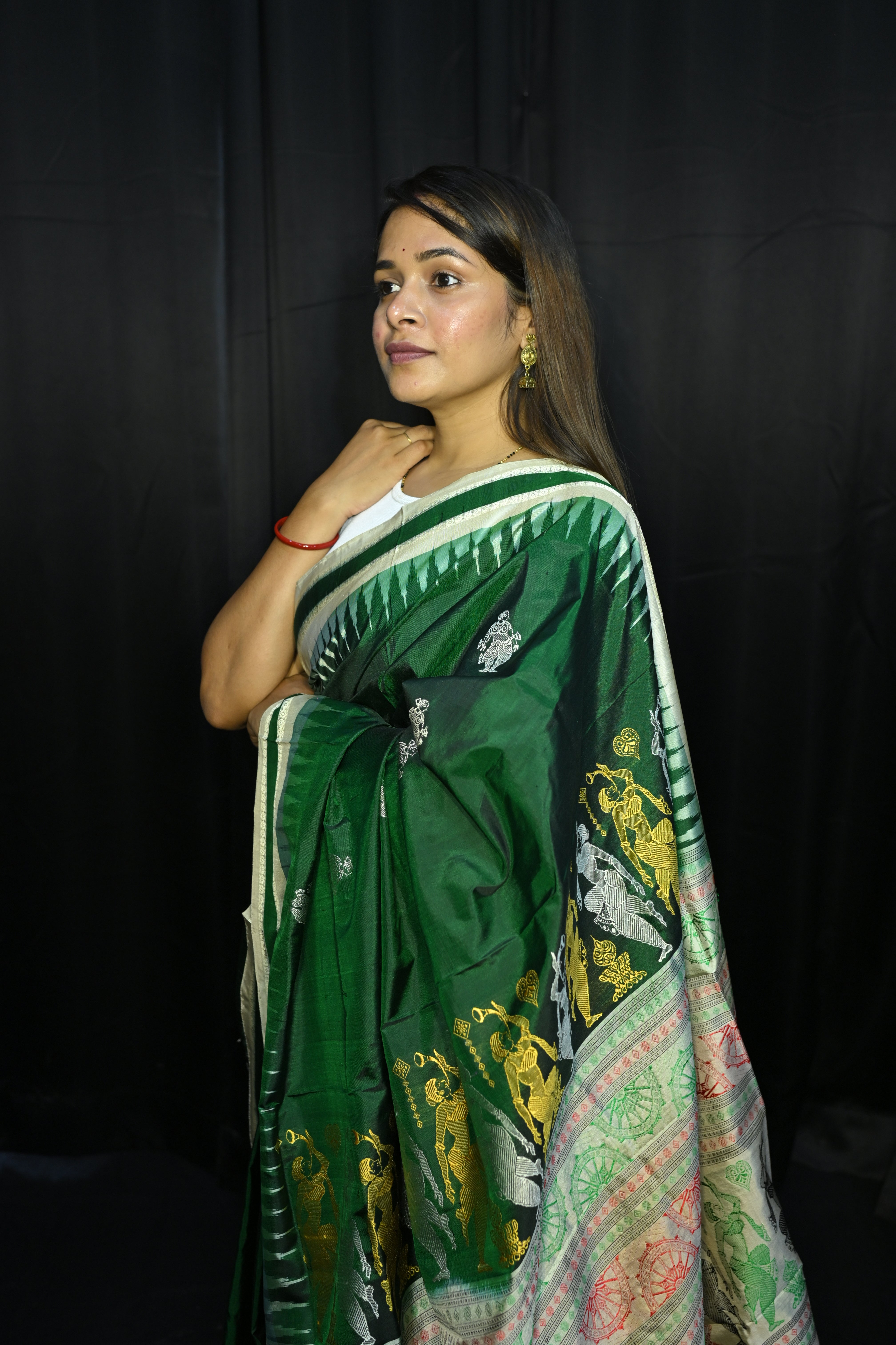 Buttle Green White Natraj Exclusive Bomkai Silk Saree