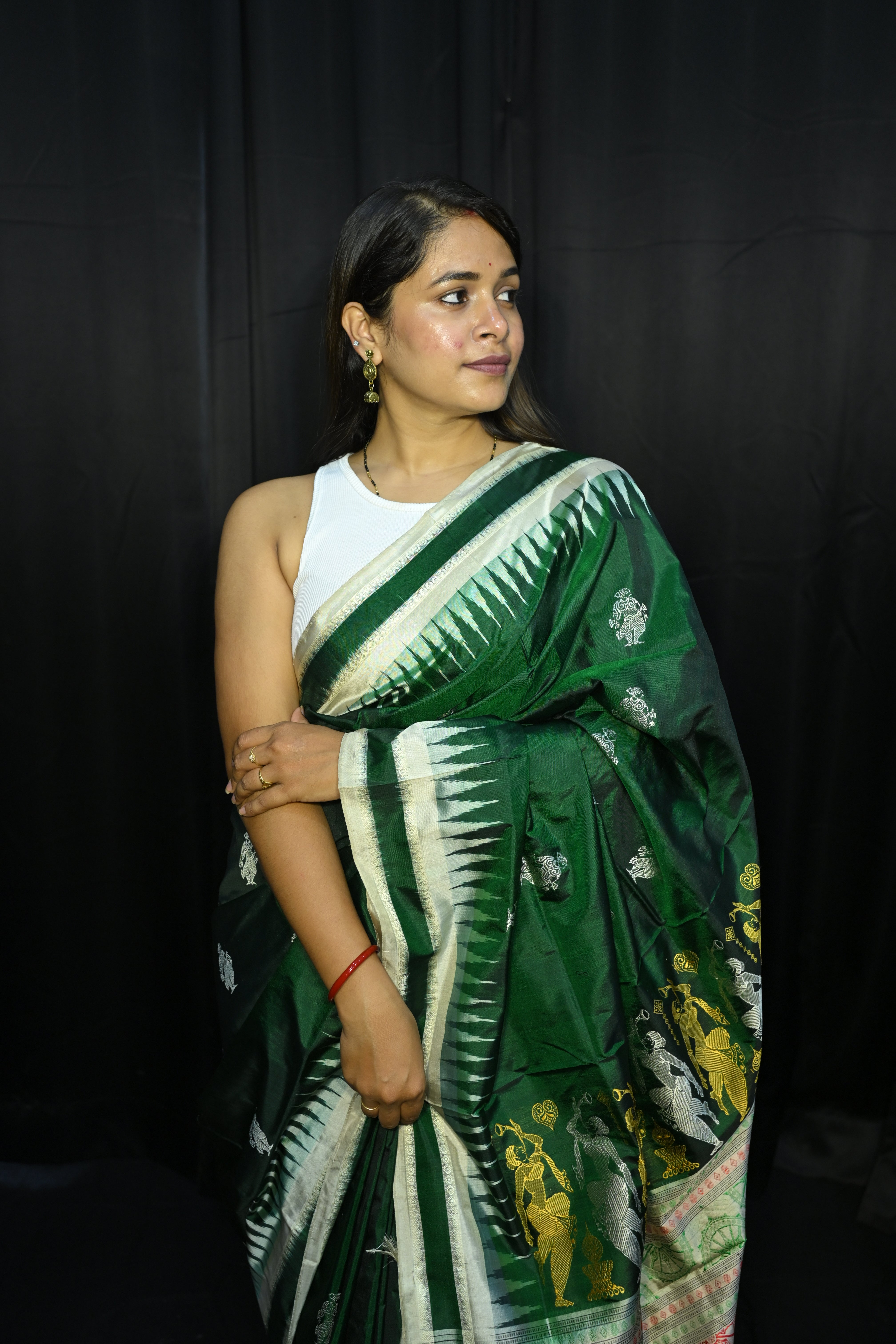 Buttle Green White Natraj Exclusive Bomkai Silk Saree