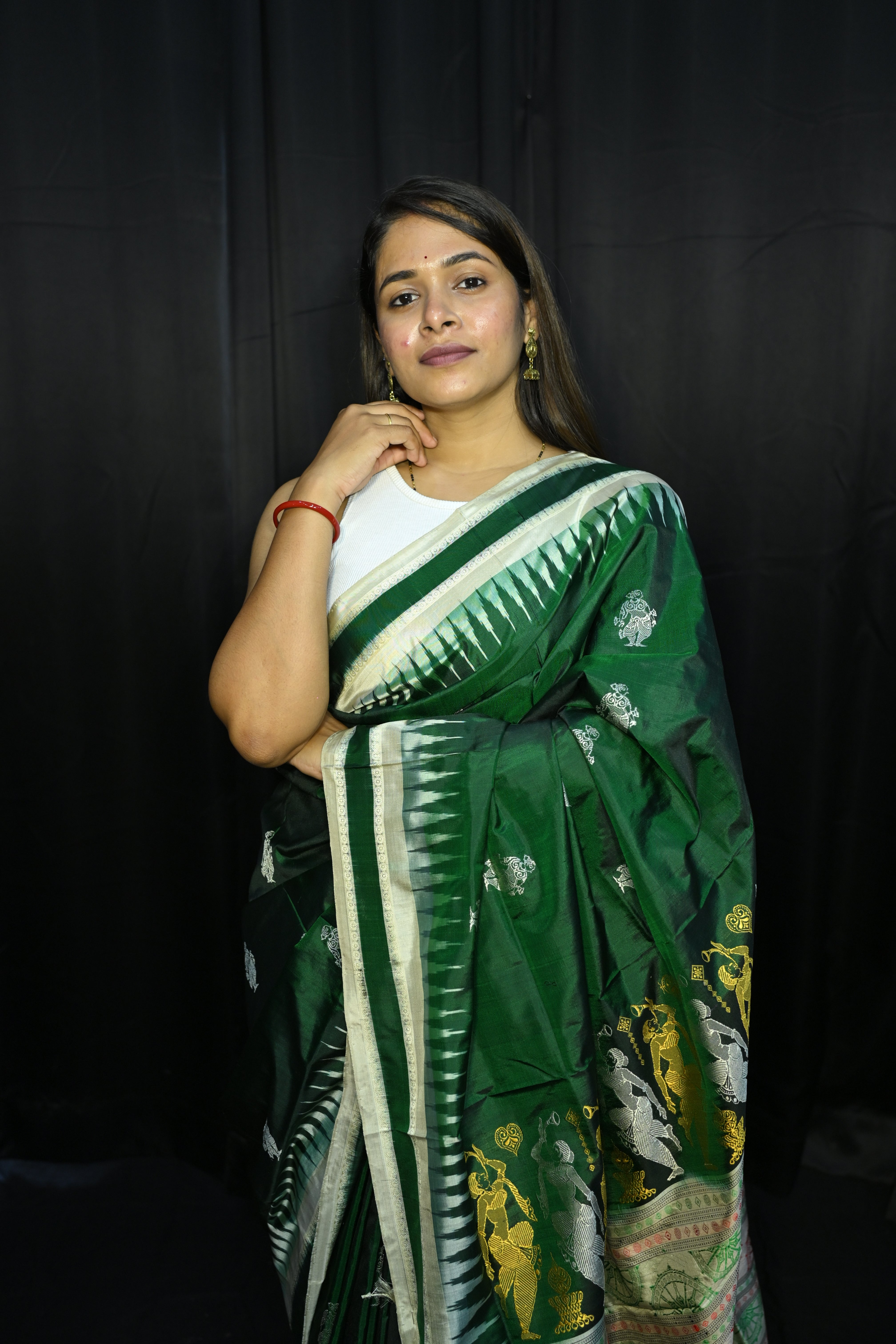 Buttle Green White Natraj Exclusive Bomkai Silk Saree