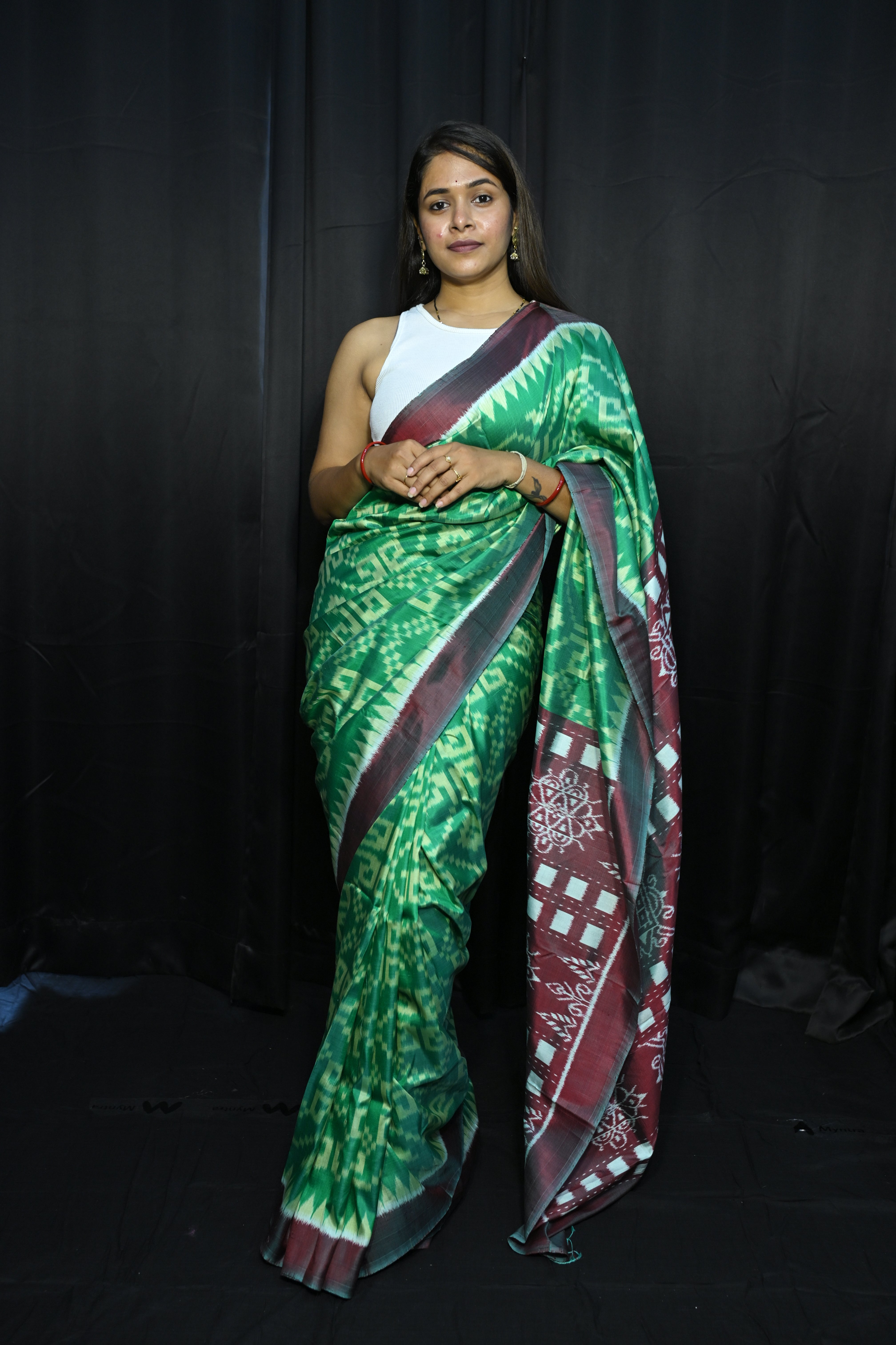 Green Maroon Telia Rumal  Design Mulberry Silk Saree