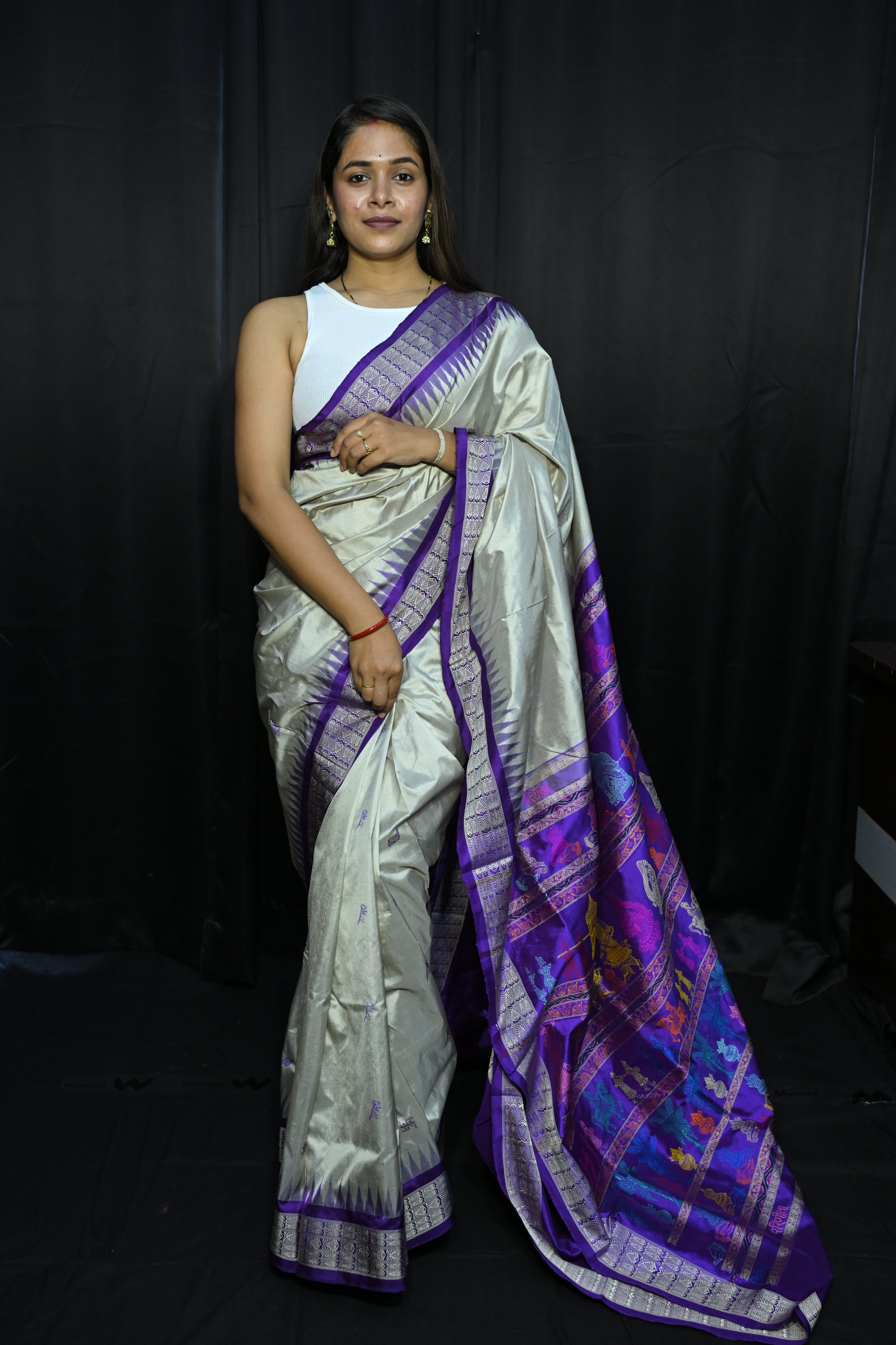 Grey Purple Parinita(Marriage ) Exclusive Sambalpuri Silk Saree