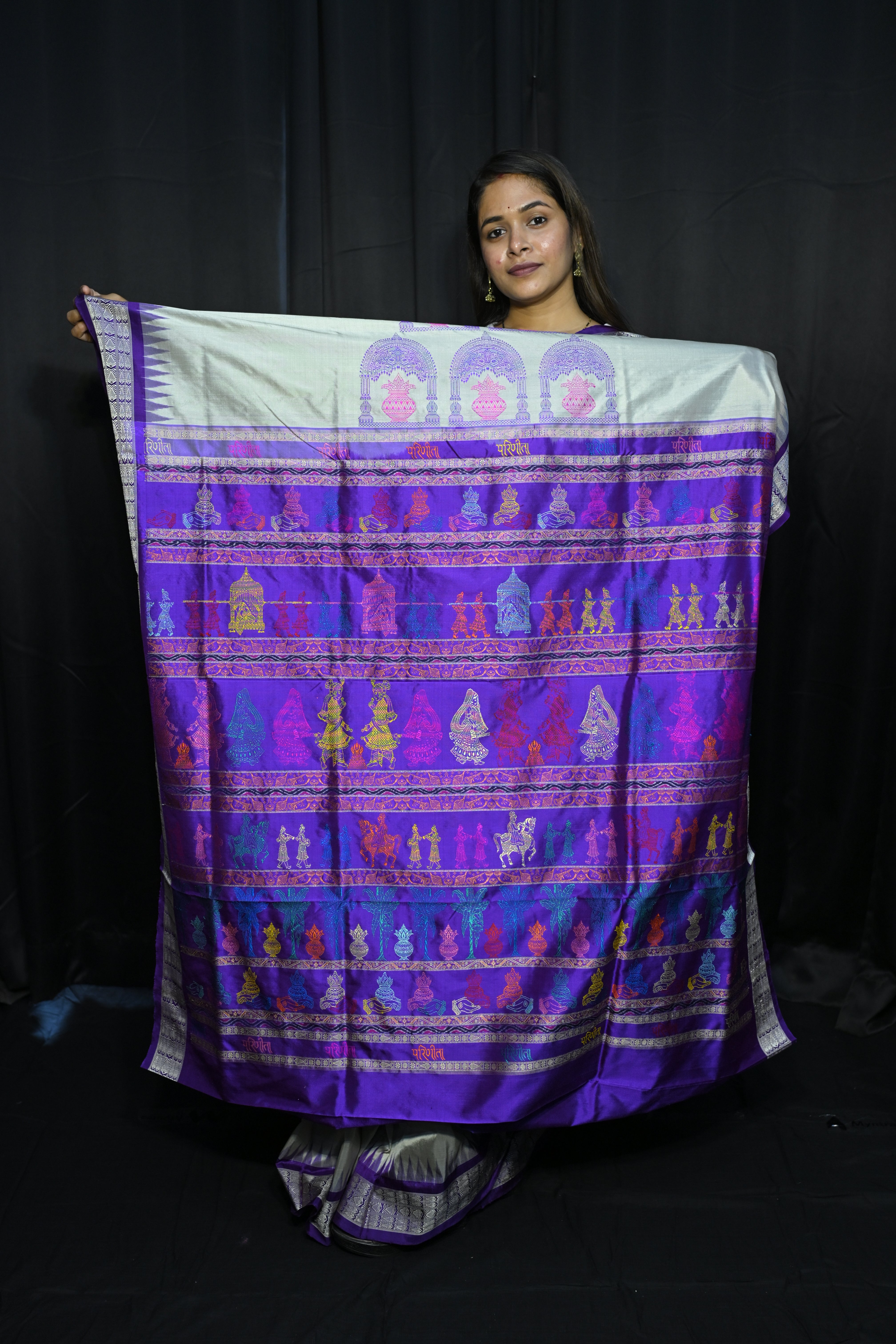 Grey Purple Parinita(Marriage ) Exclusive Sambalpuri Silk Saree
