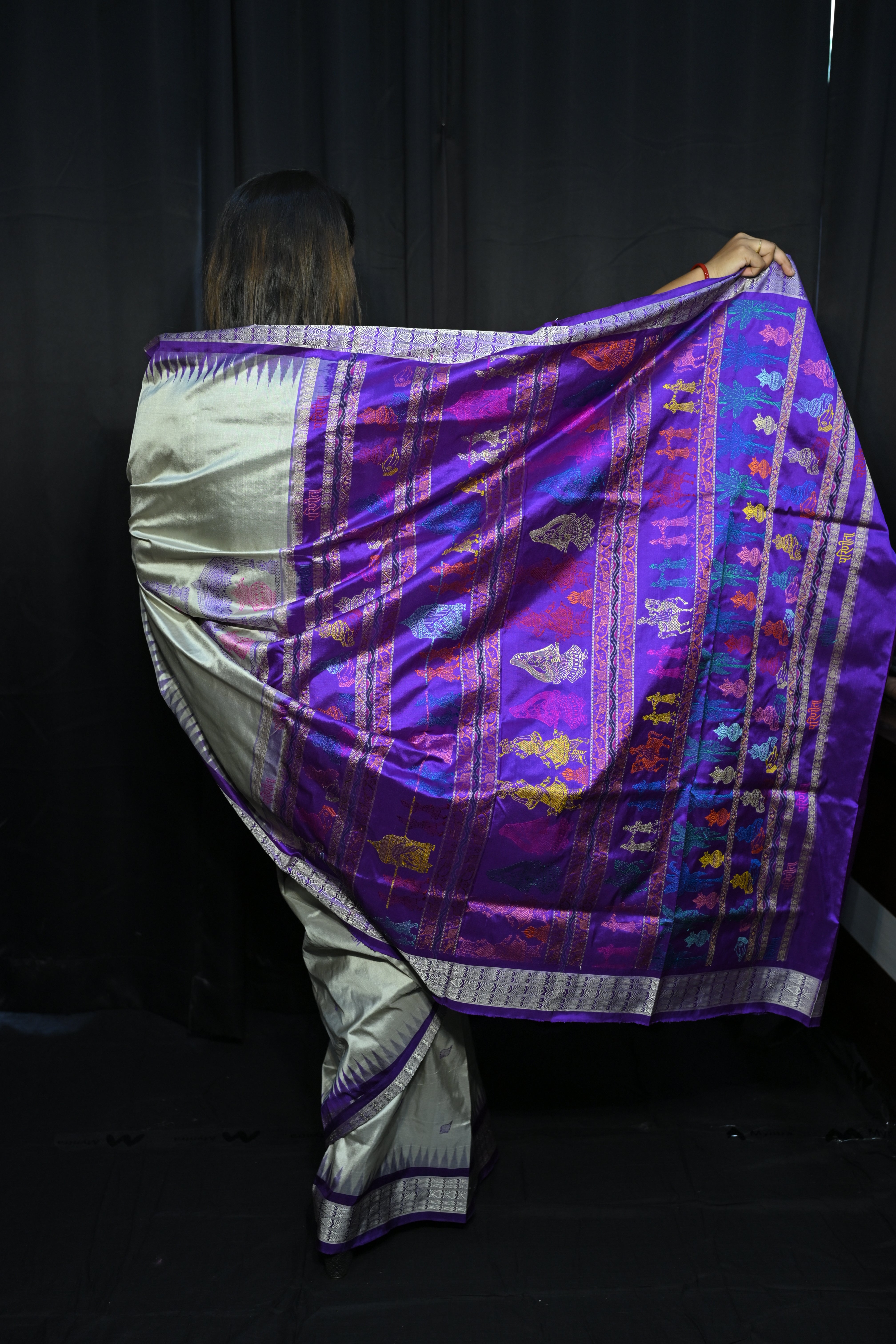 Grey Purple Parinita(Marriage ) Exclusive Sambalpuri Silk Saree