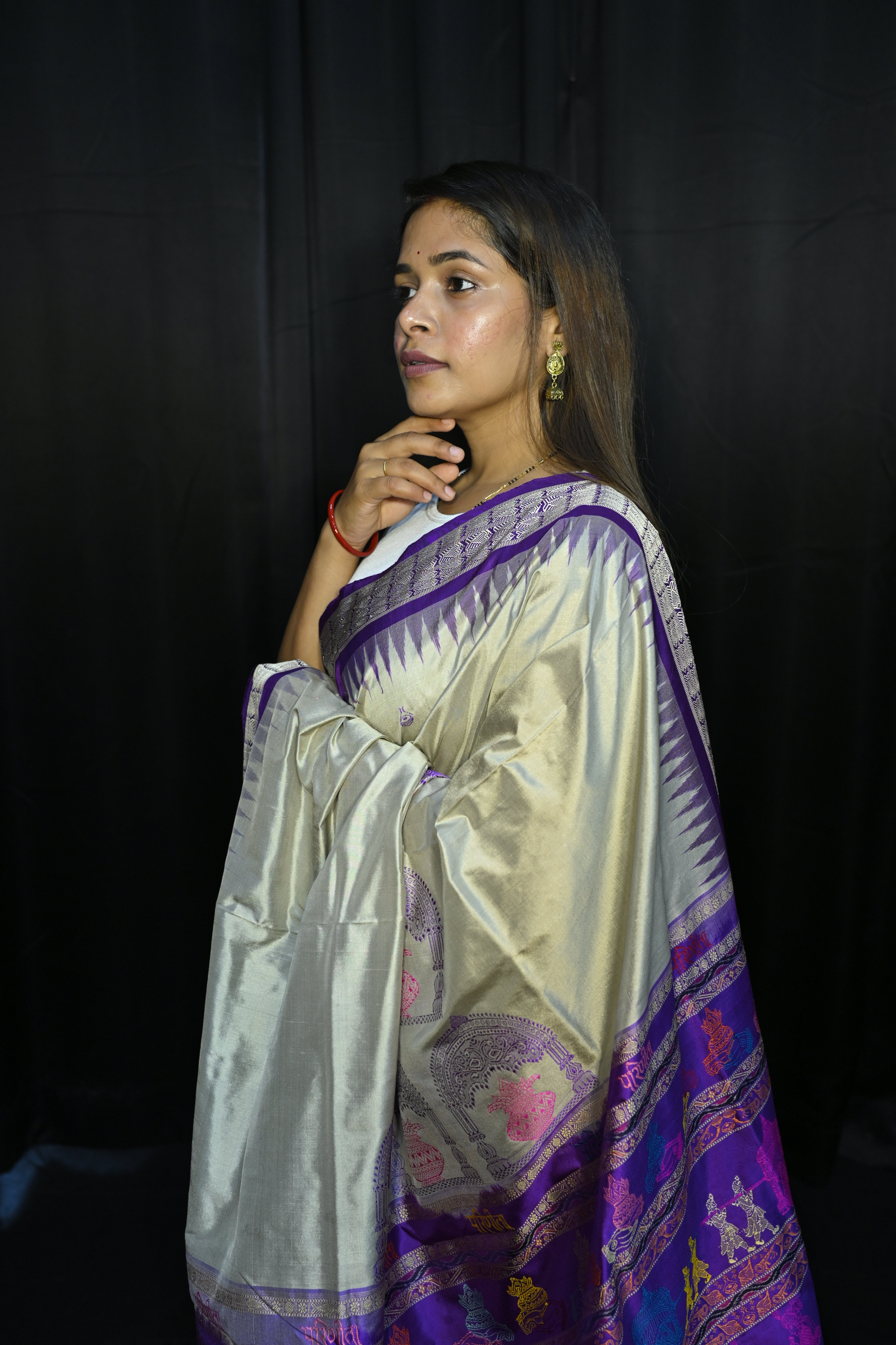 Grey Purple Parinita(Marriage ) Exclusive Sambalpuri Silk Saree
