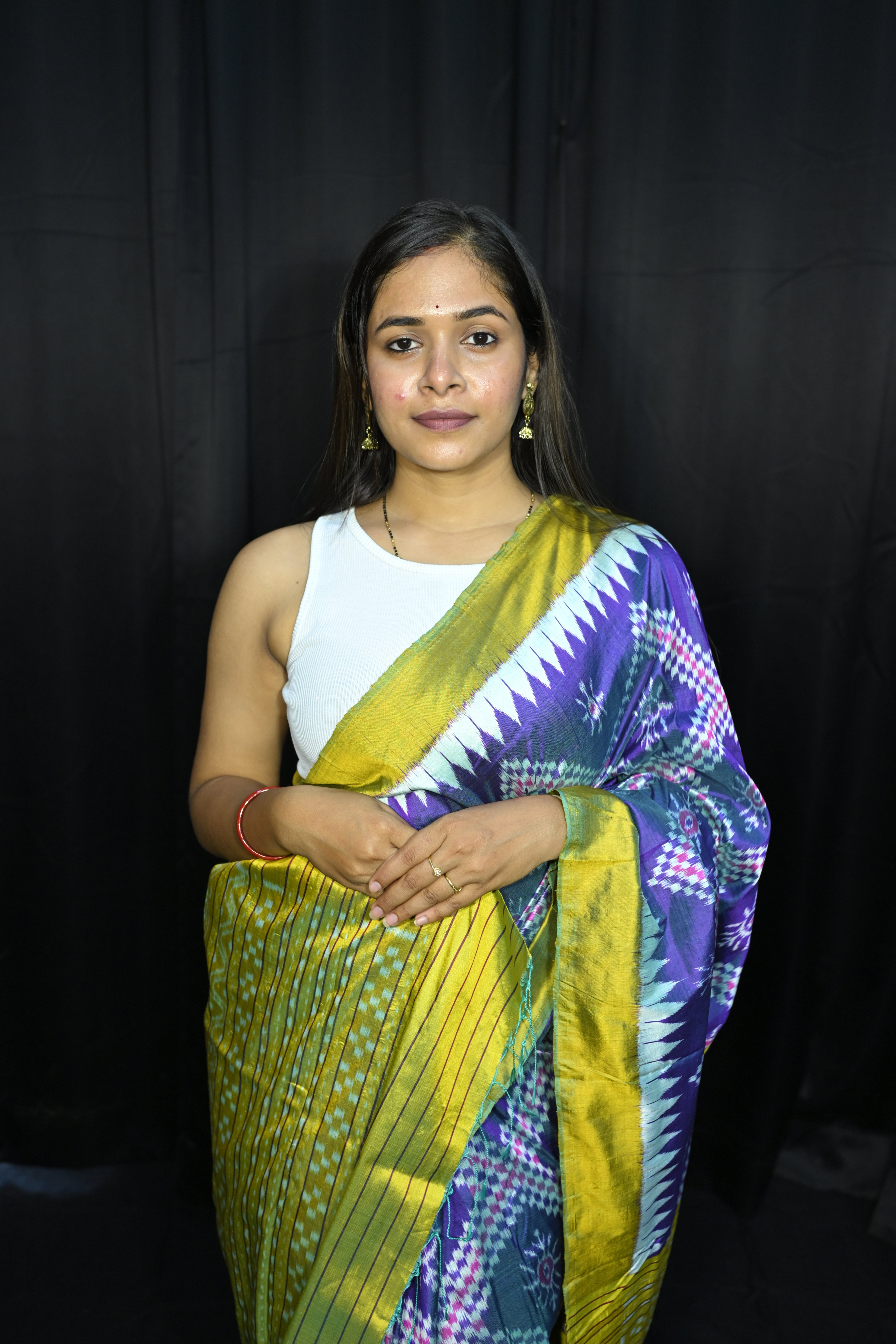 Blue Green Tarabali Design Mulberry Silk Saree