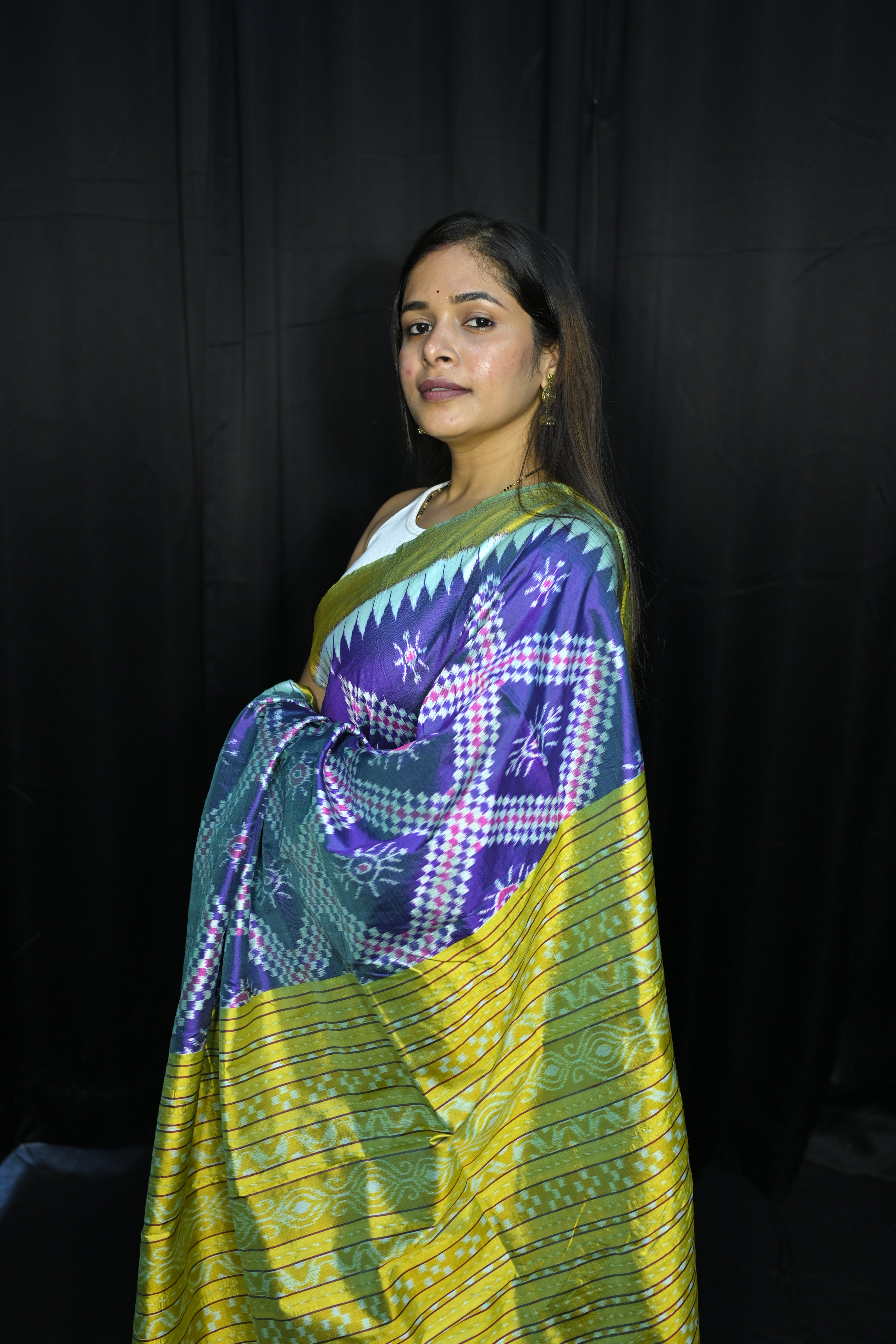 Blue Green Tarabali Design Mulberry Silk Saree
