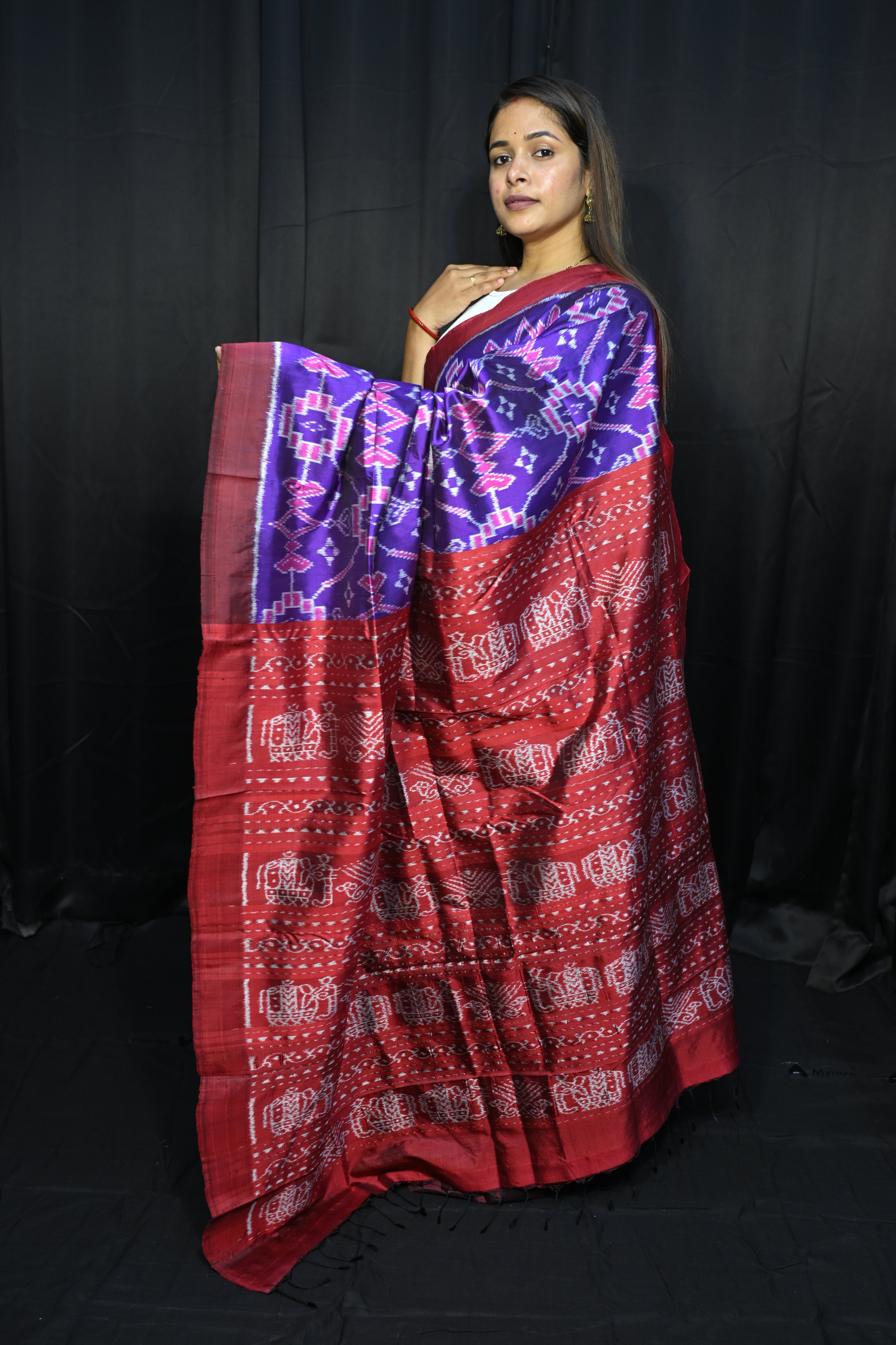 Purple Maroon Patola Design Mulberry Silk Saree