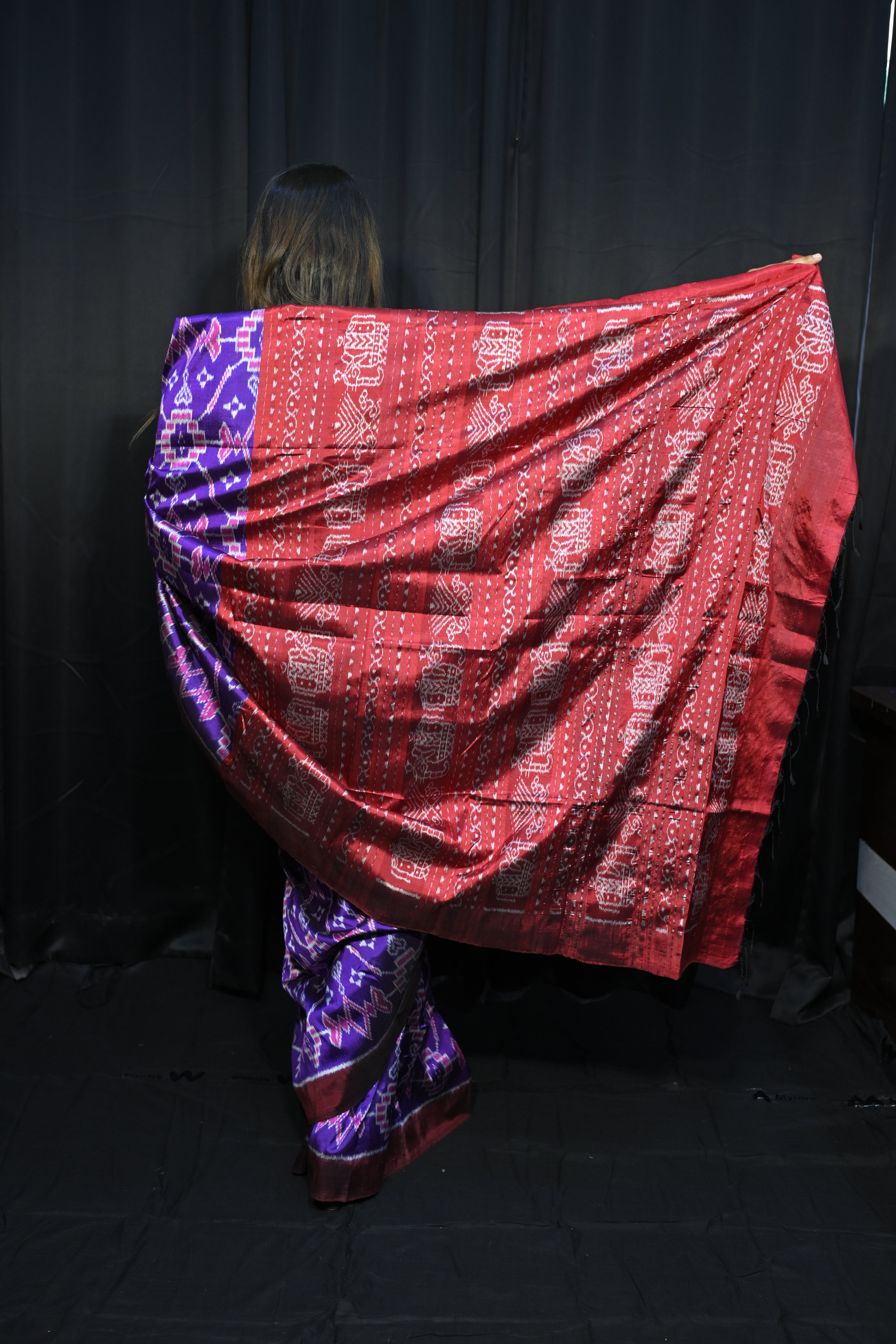 Purple Maroon Patola Design Mulberry Silk Saree