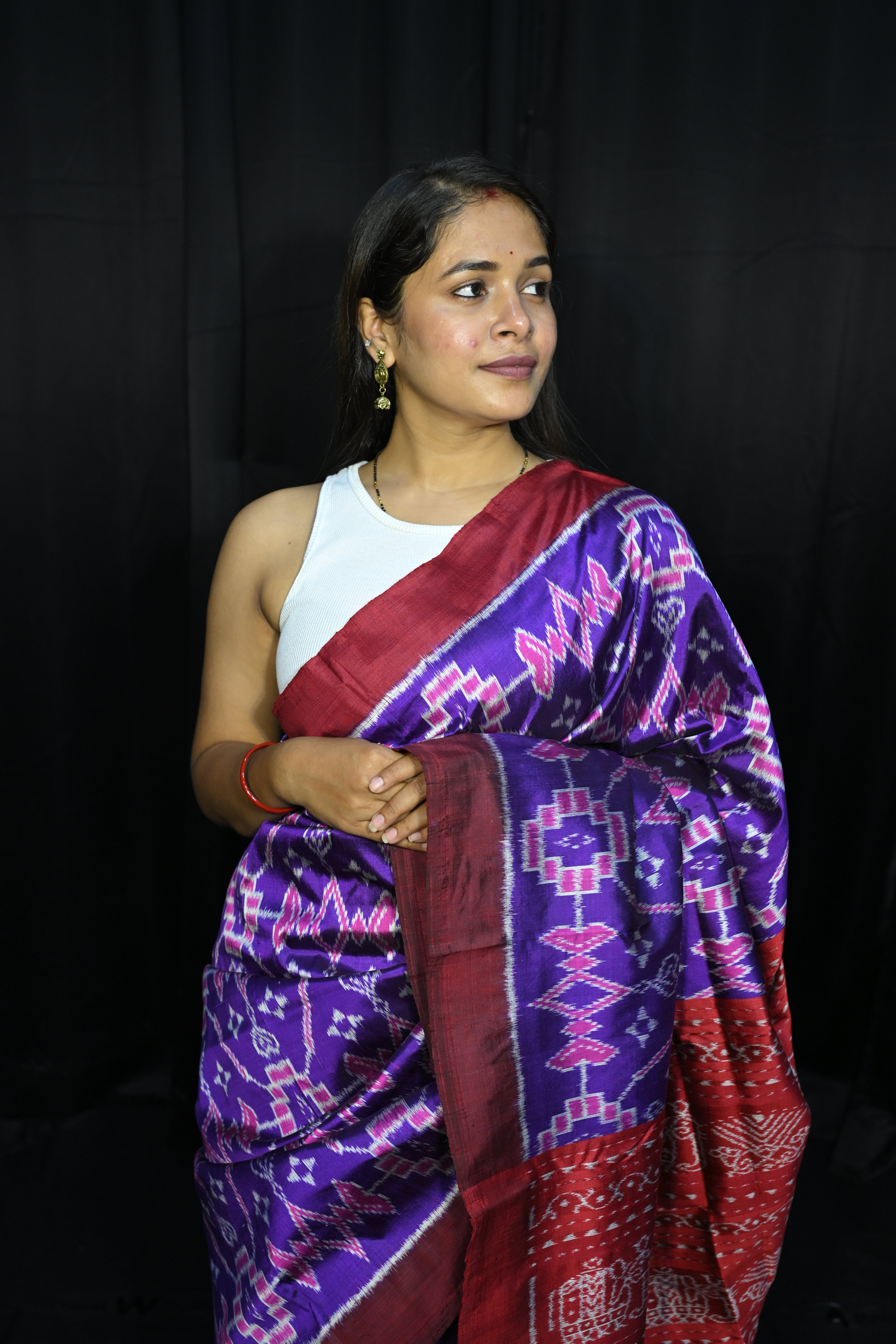 Purple Maroon Patola Design Mulberry Silk Saree