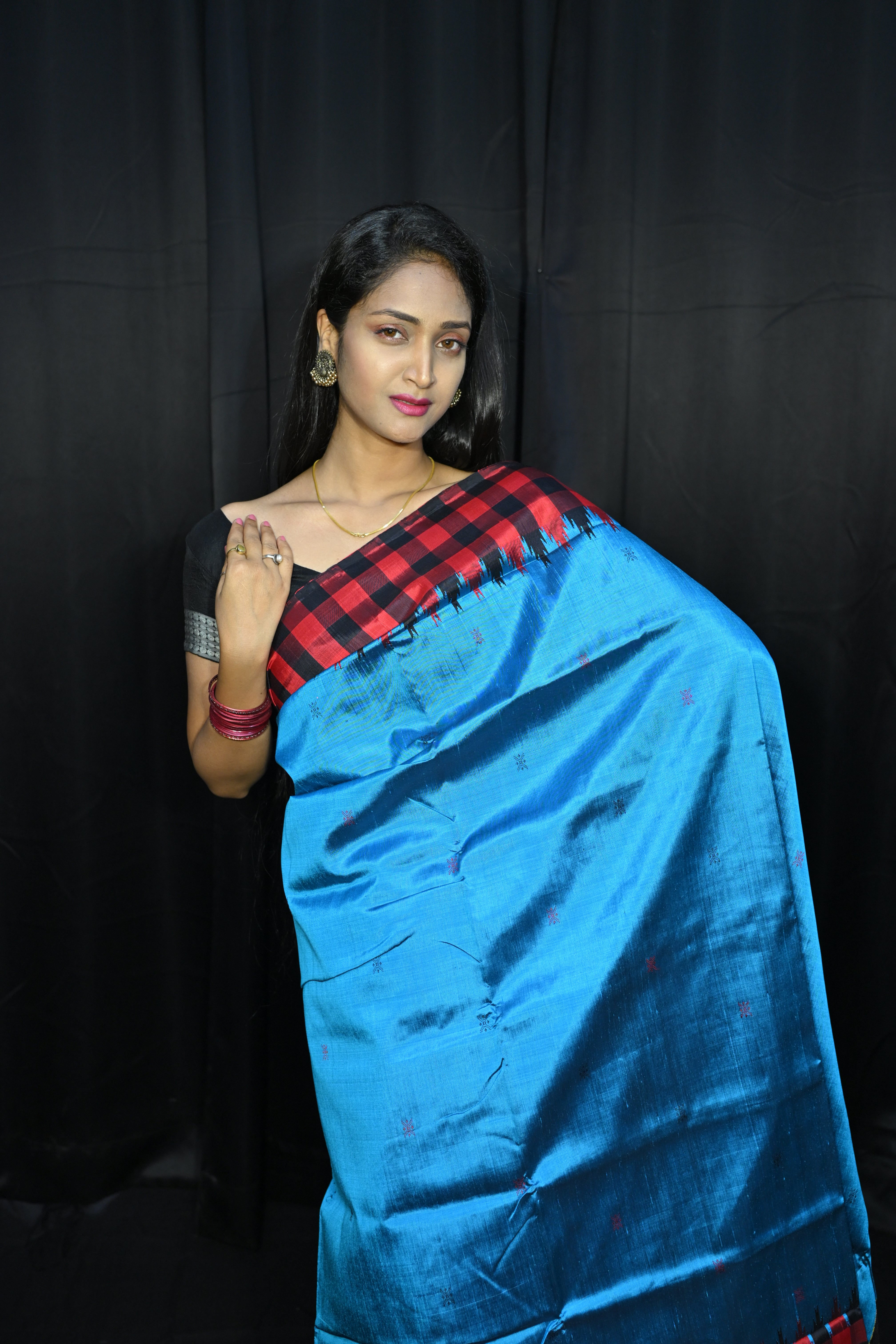 Copper Sulphate Red Multi Colour Double Anchal Berhampuri Silk Saree