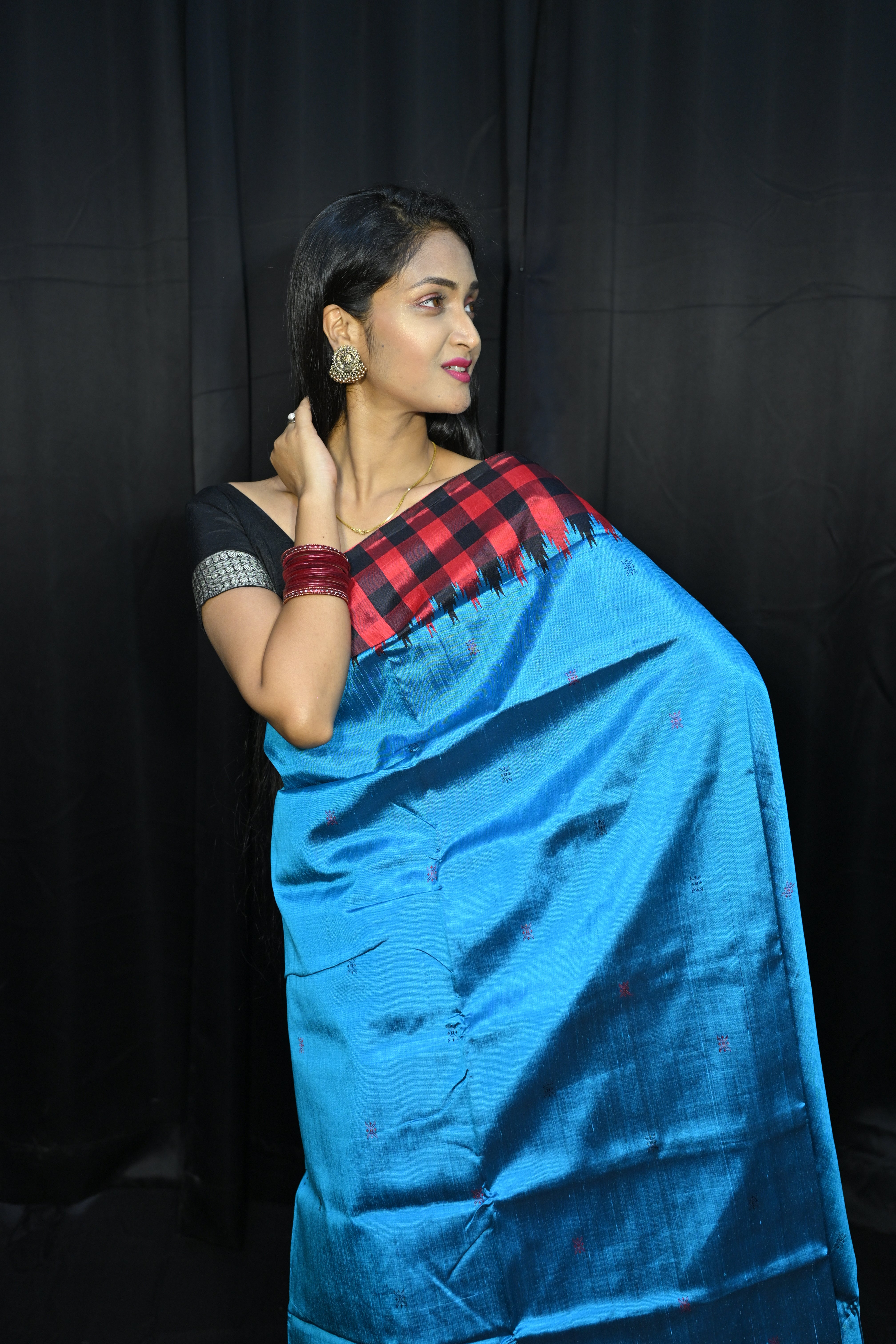 Copper Sulphate Red Multi Colour Double Anchal Berhampuri Silk Saree