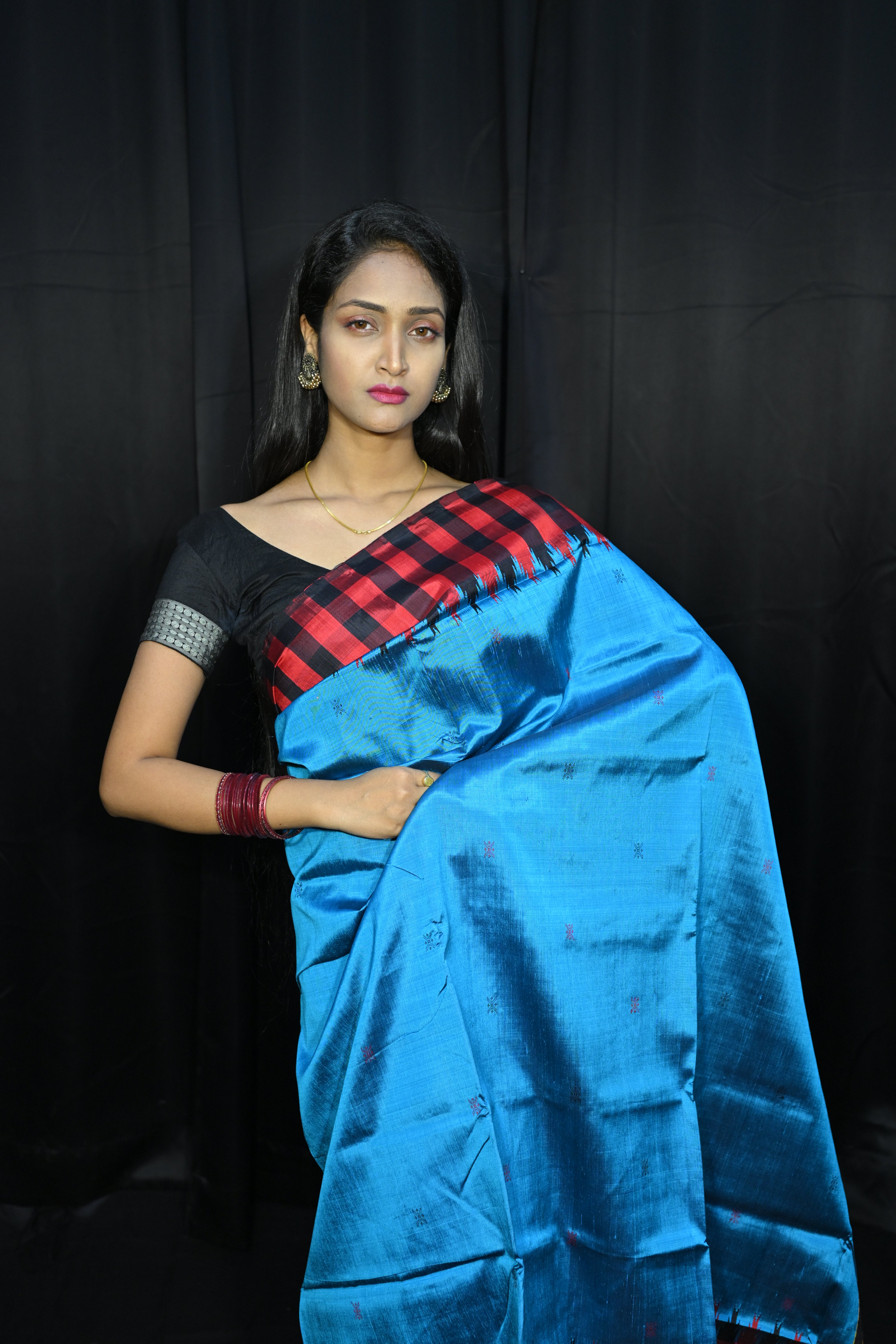Copper Sulphate Red Multi Colour Double Anchal Berhampuri Silk Saree