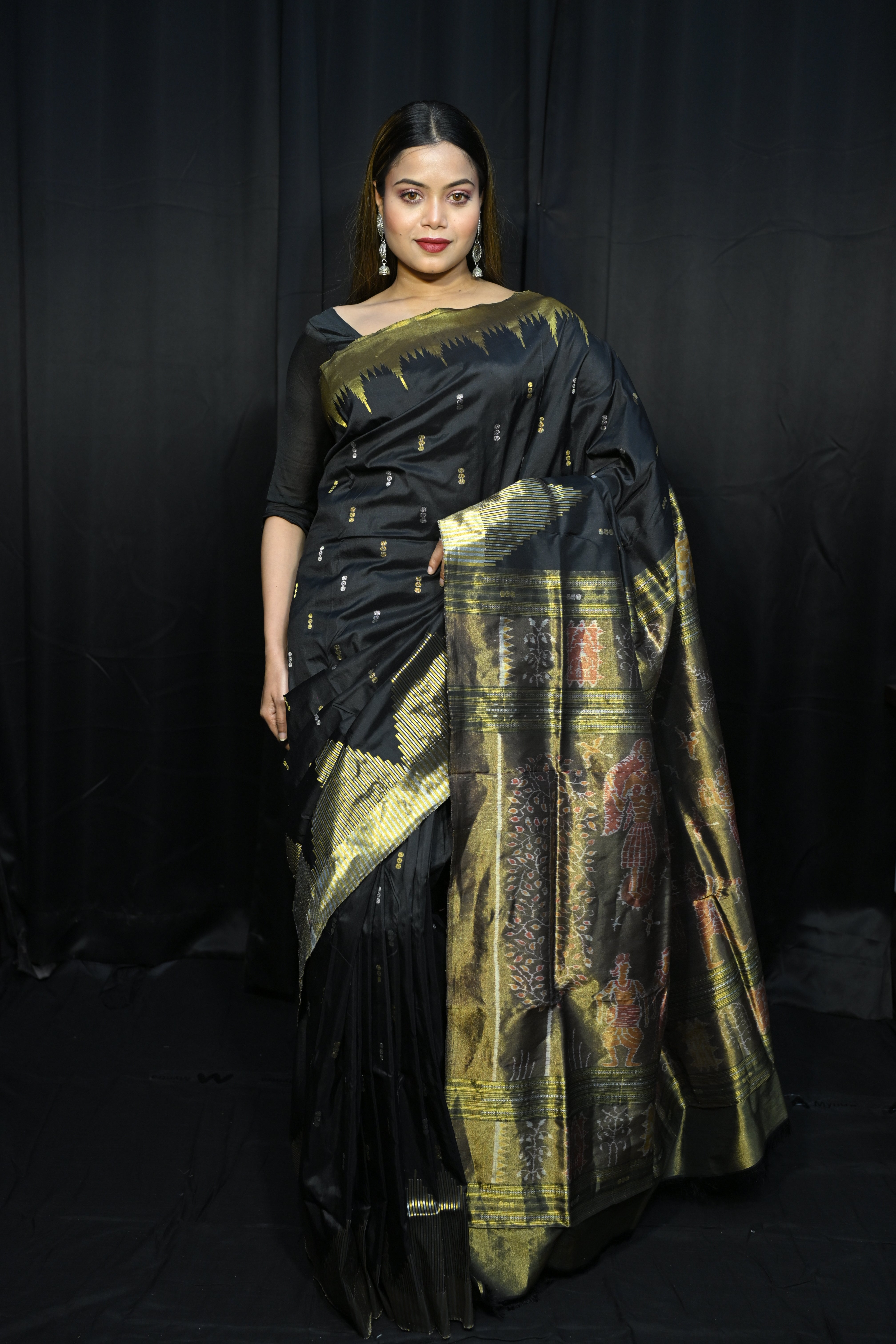 Black Golden Body Buti Half Tissue Silk Saree