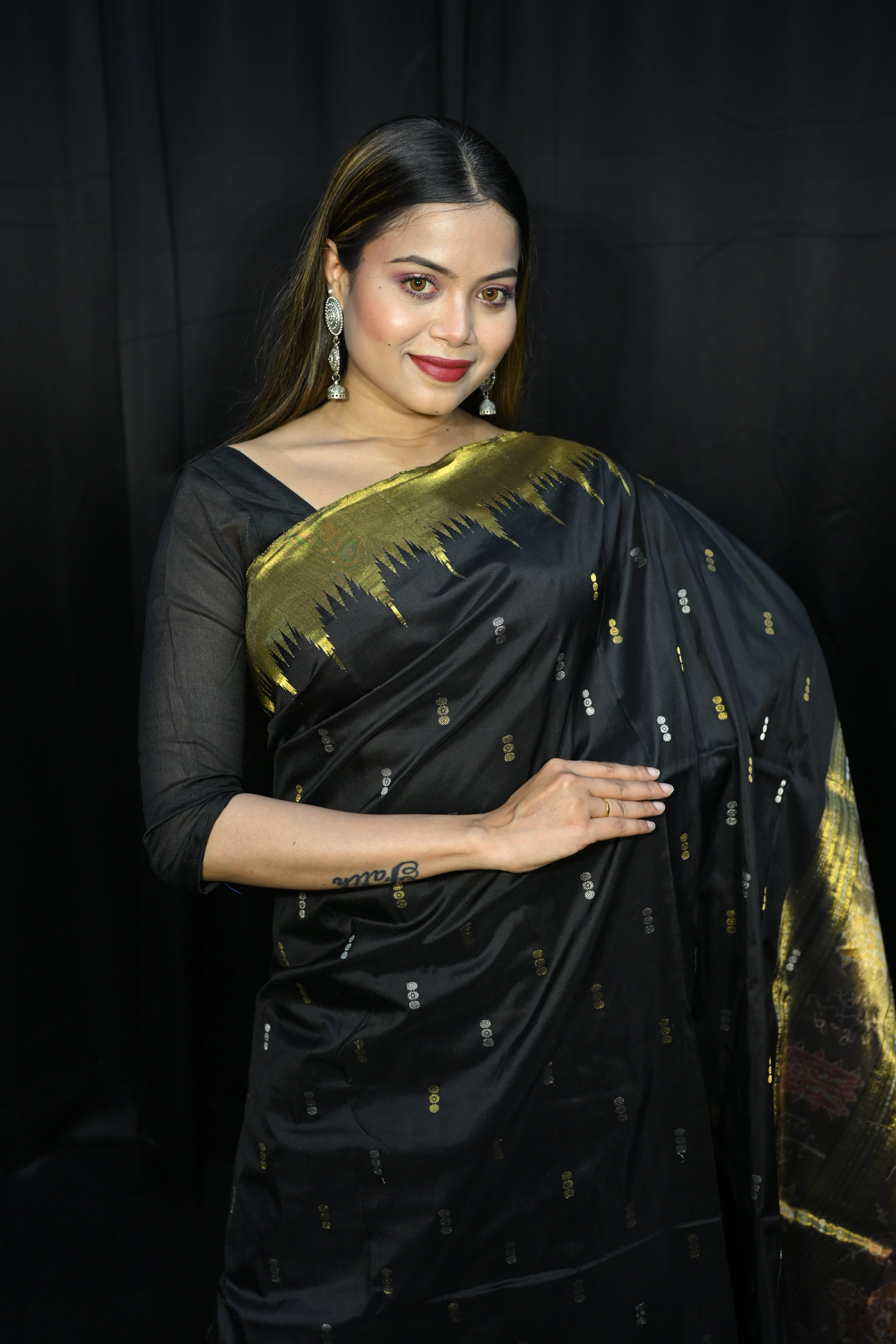 Black Golden Body Buti Half Tissue Silk Saree