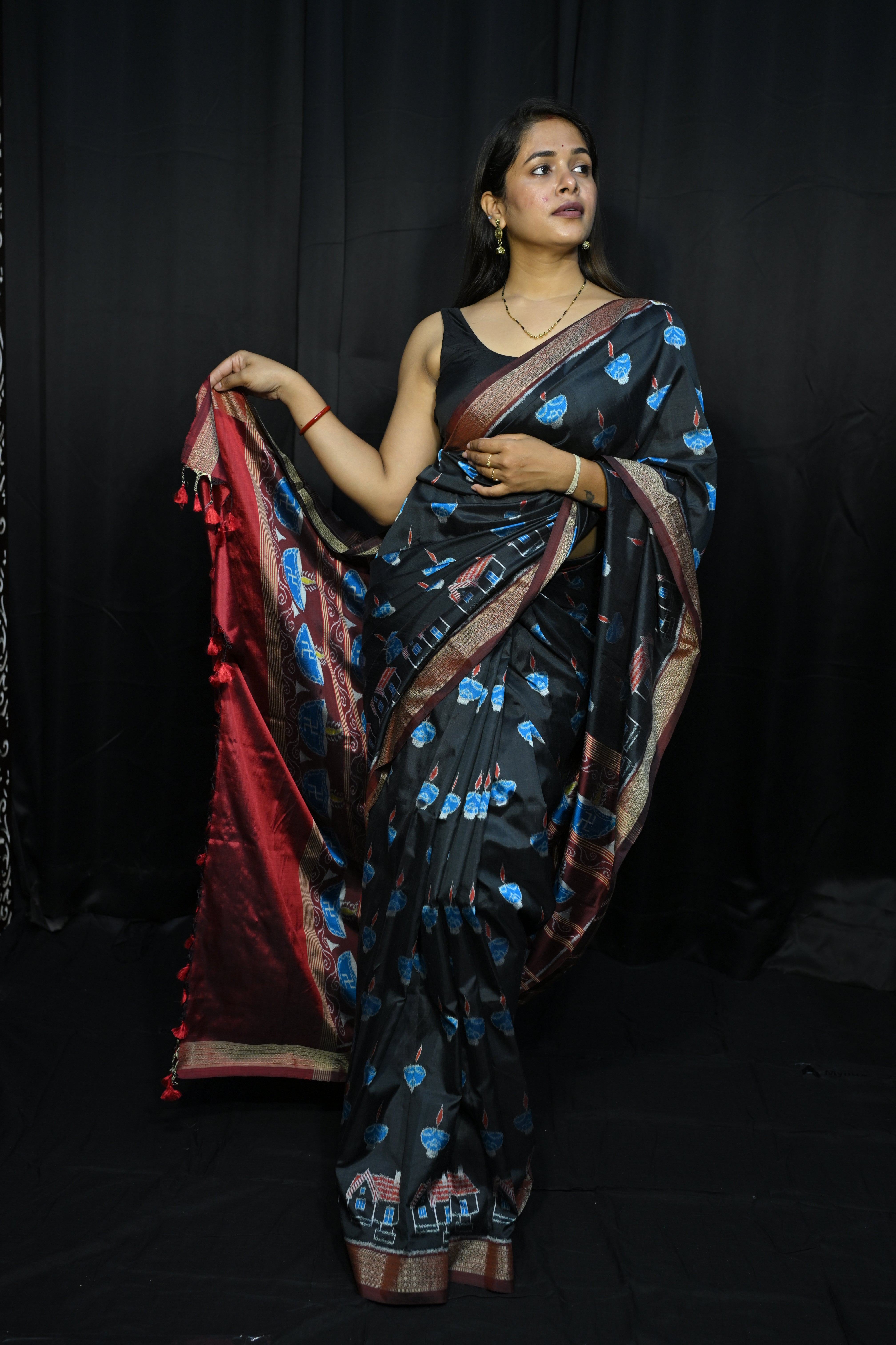 Black Maroon Diwali Design Mulberry Silk Saree
