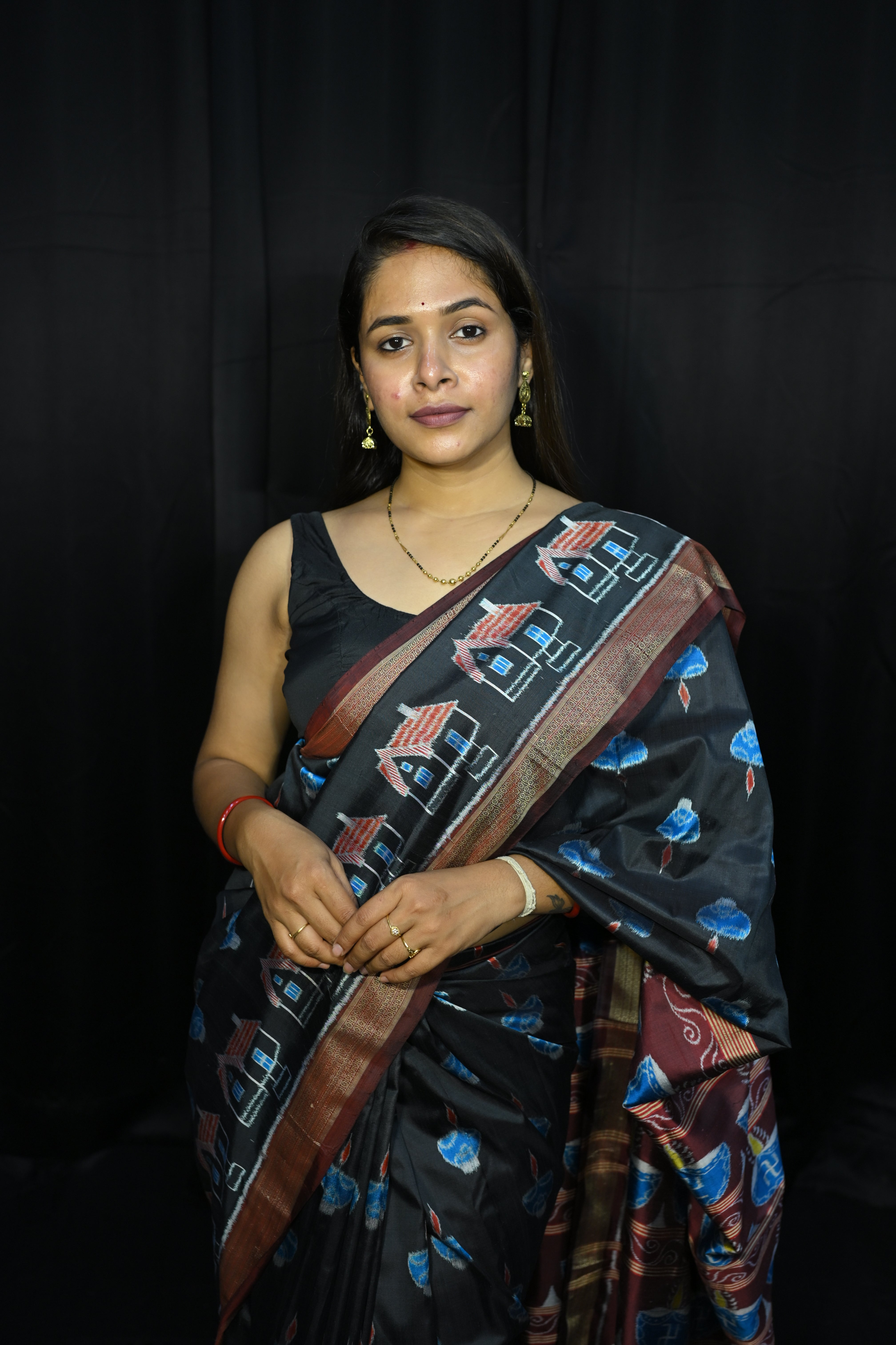 Black Maroon Diwali Design Mulberry Silk Saree
