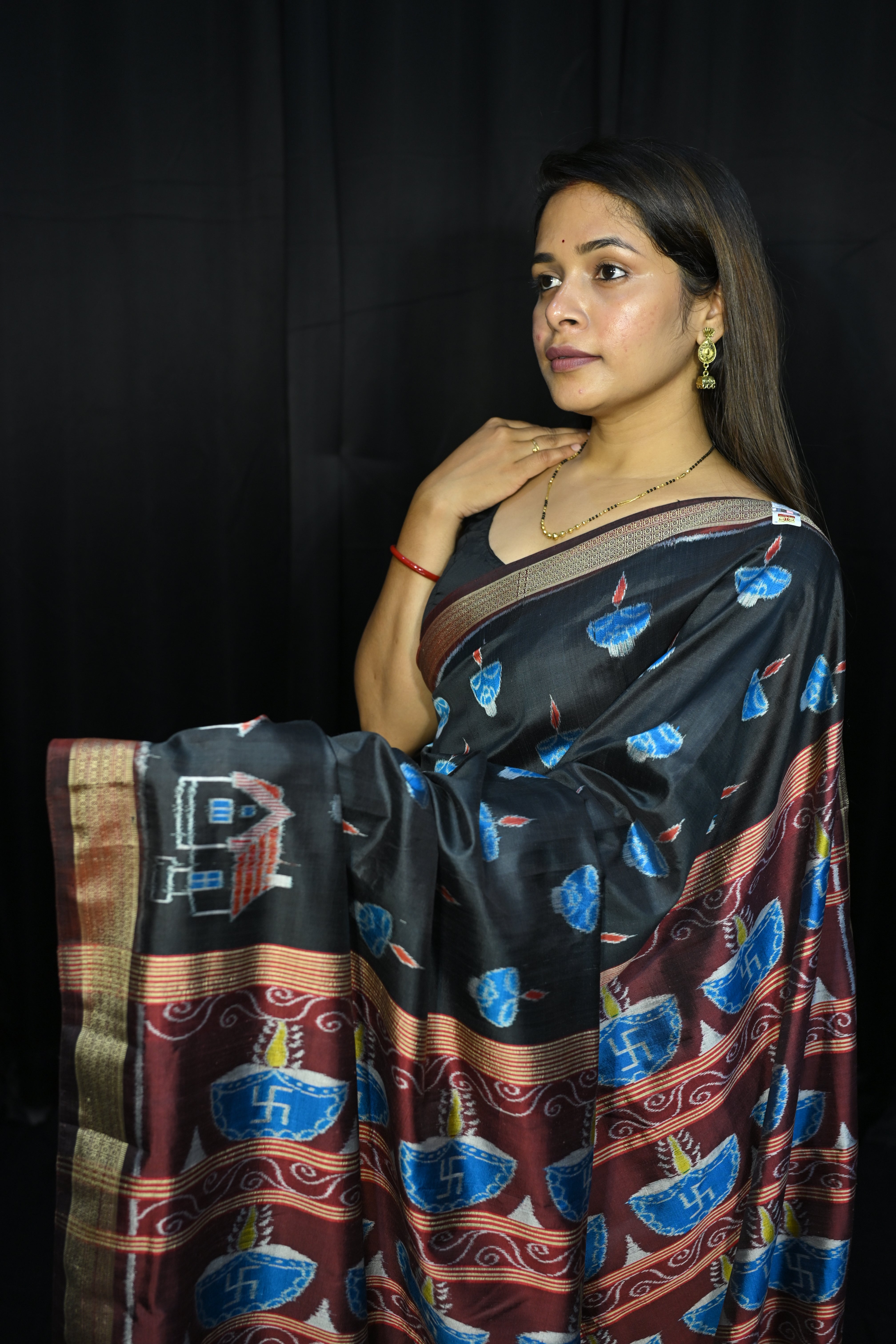 Black Maroon Diwali Design Mulberry Silk Saree