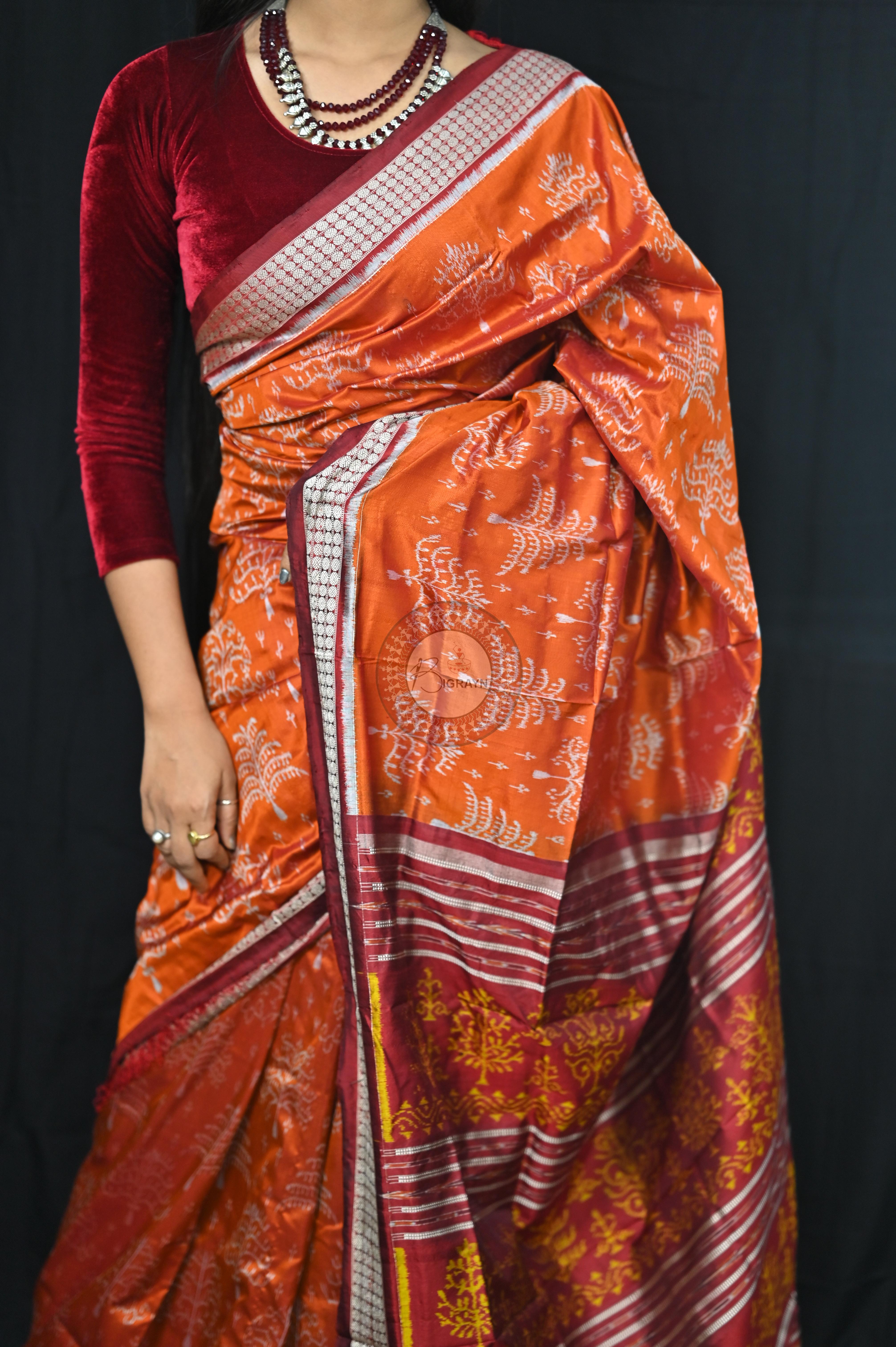 Mustard Trees Sambalpuri Silk Saree