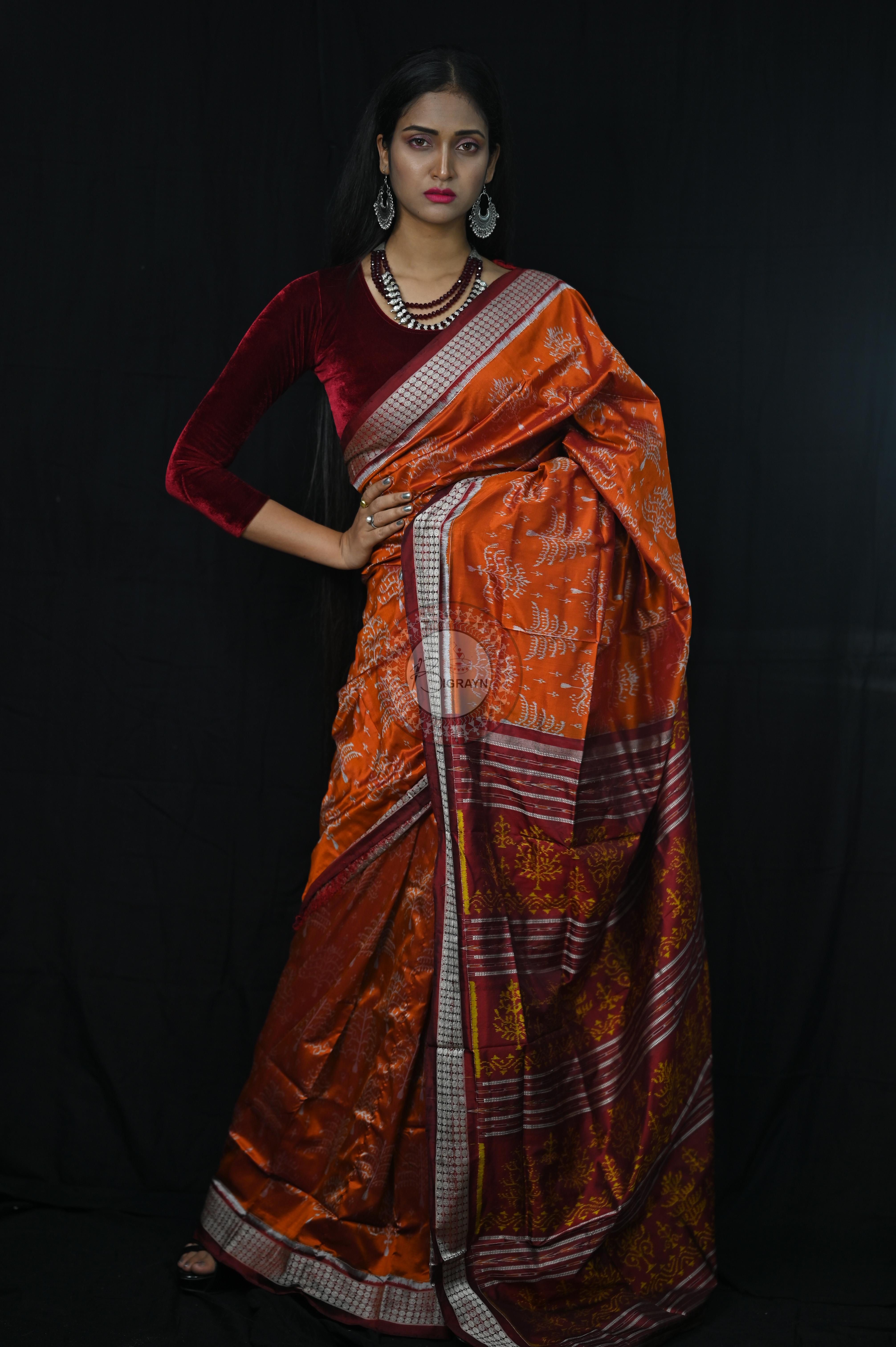 Mustard Trees Sambalpuri Silk Saree