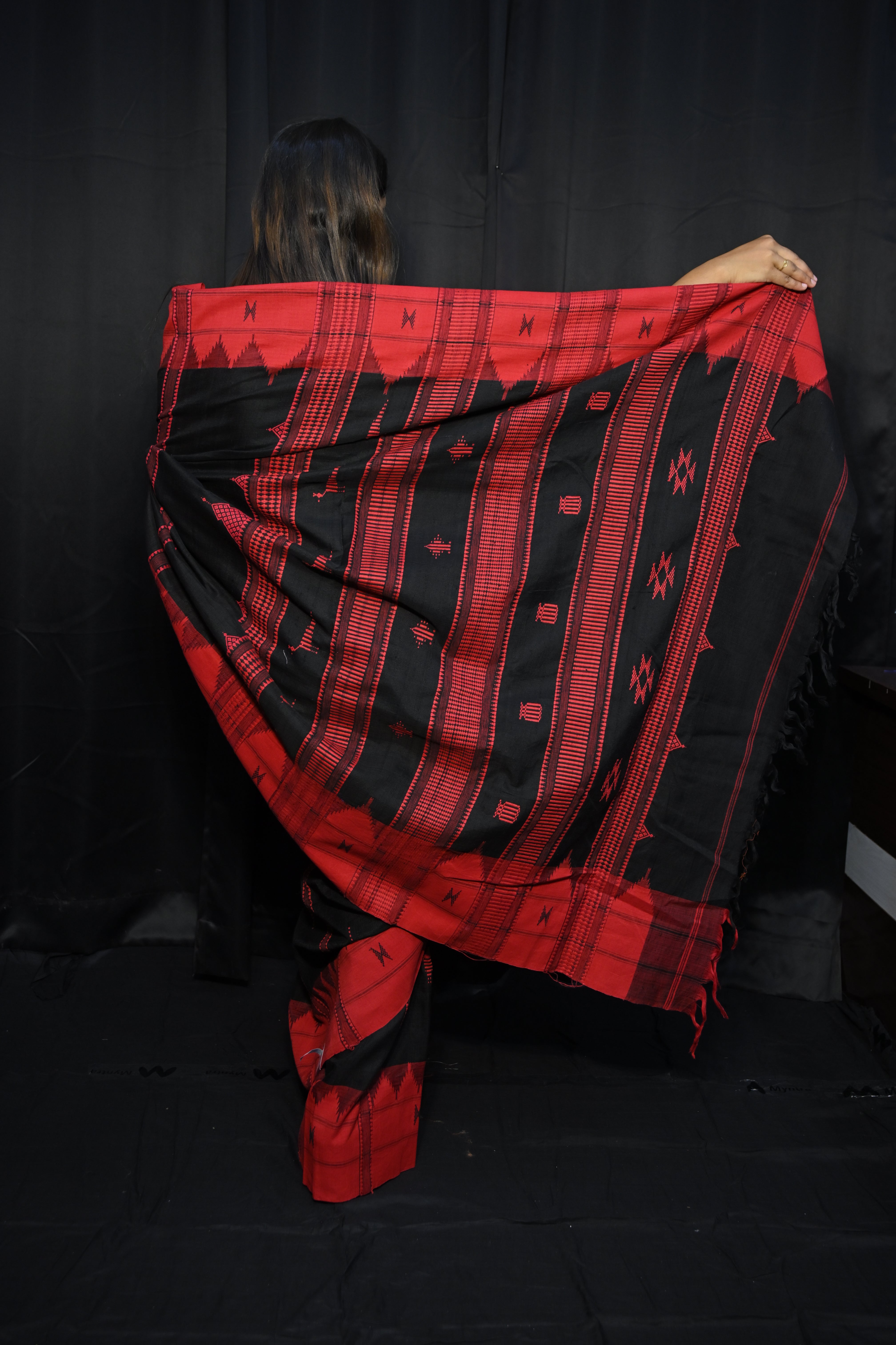 Black Red Plain Border Odisha Handloom Kotpad Tussar Saree