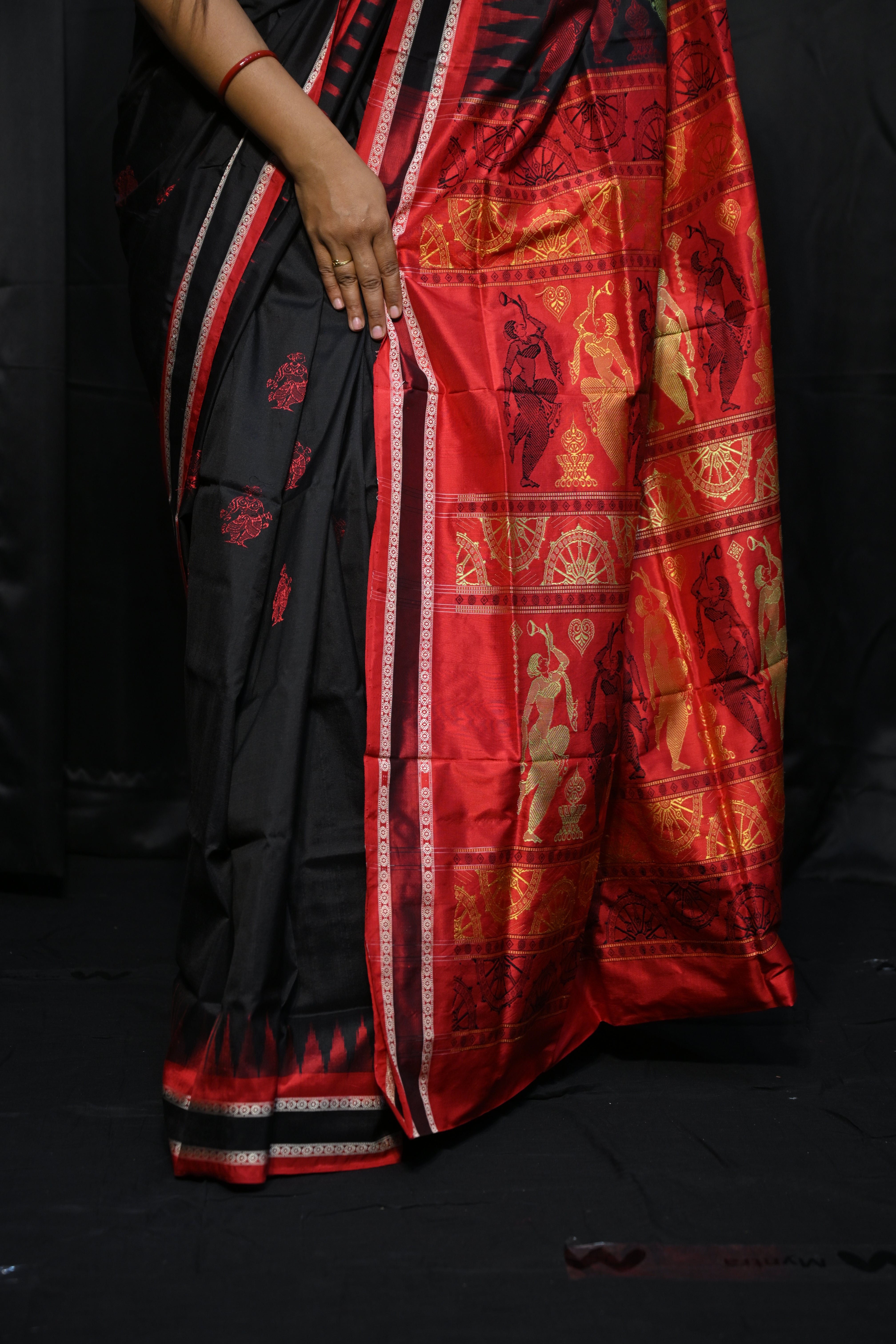 Black Red Natraj Exclusive Bomkai Silk Saree