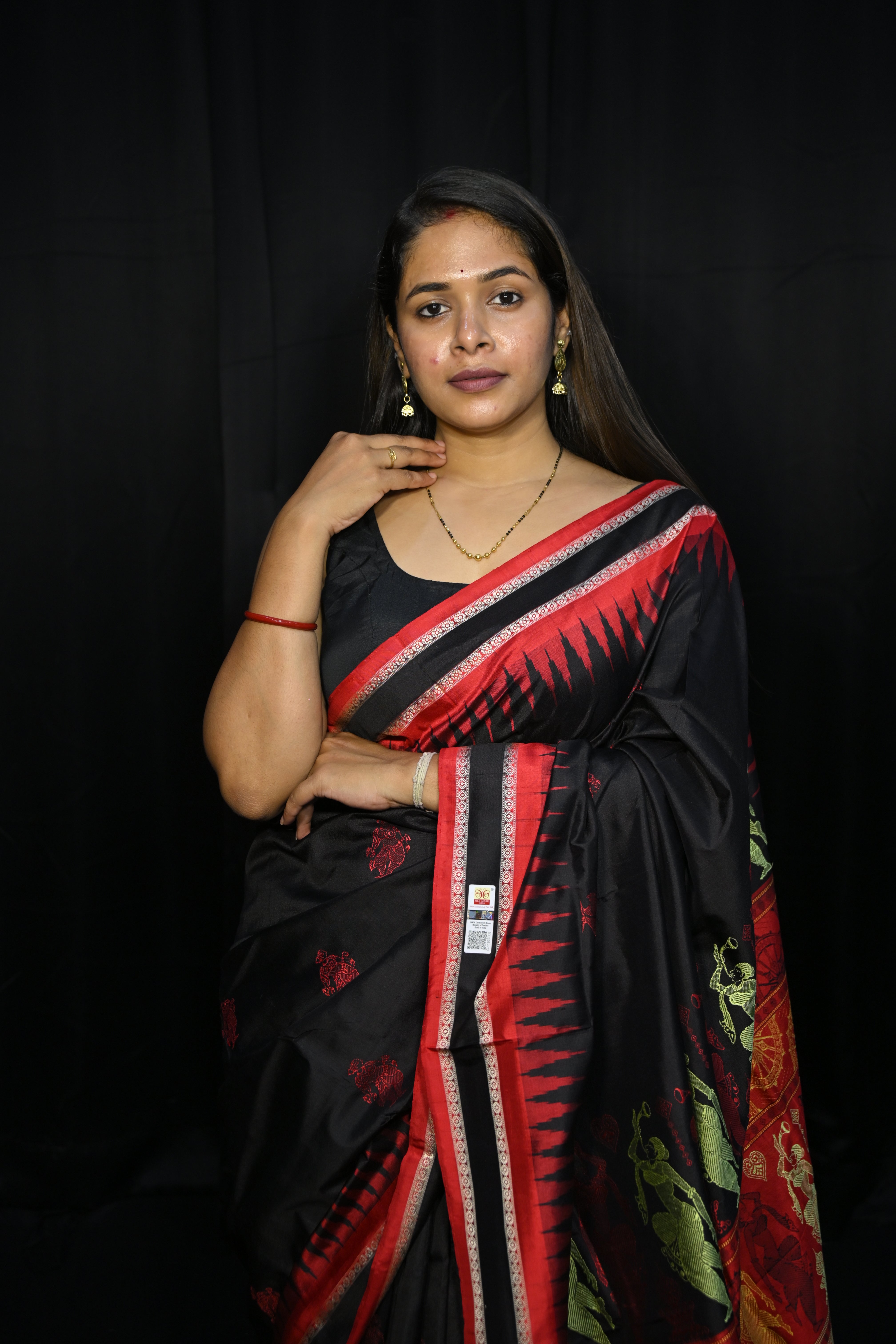 Black Red Natraj Exclusive Bomkai Silk Saree