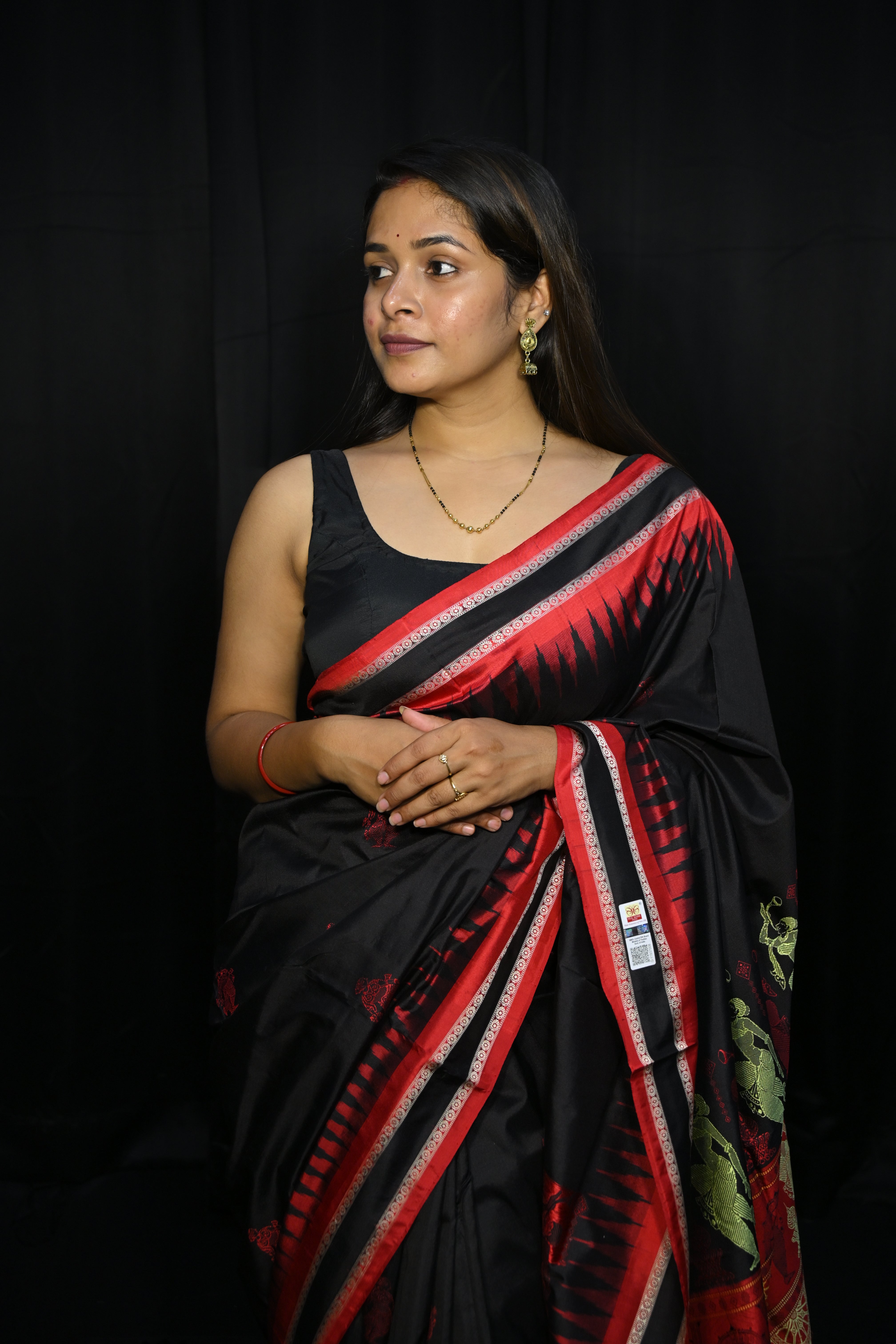 Black Red Natraj Exclusive Bomkai Silk Saree