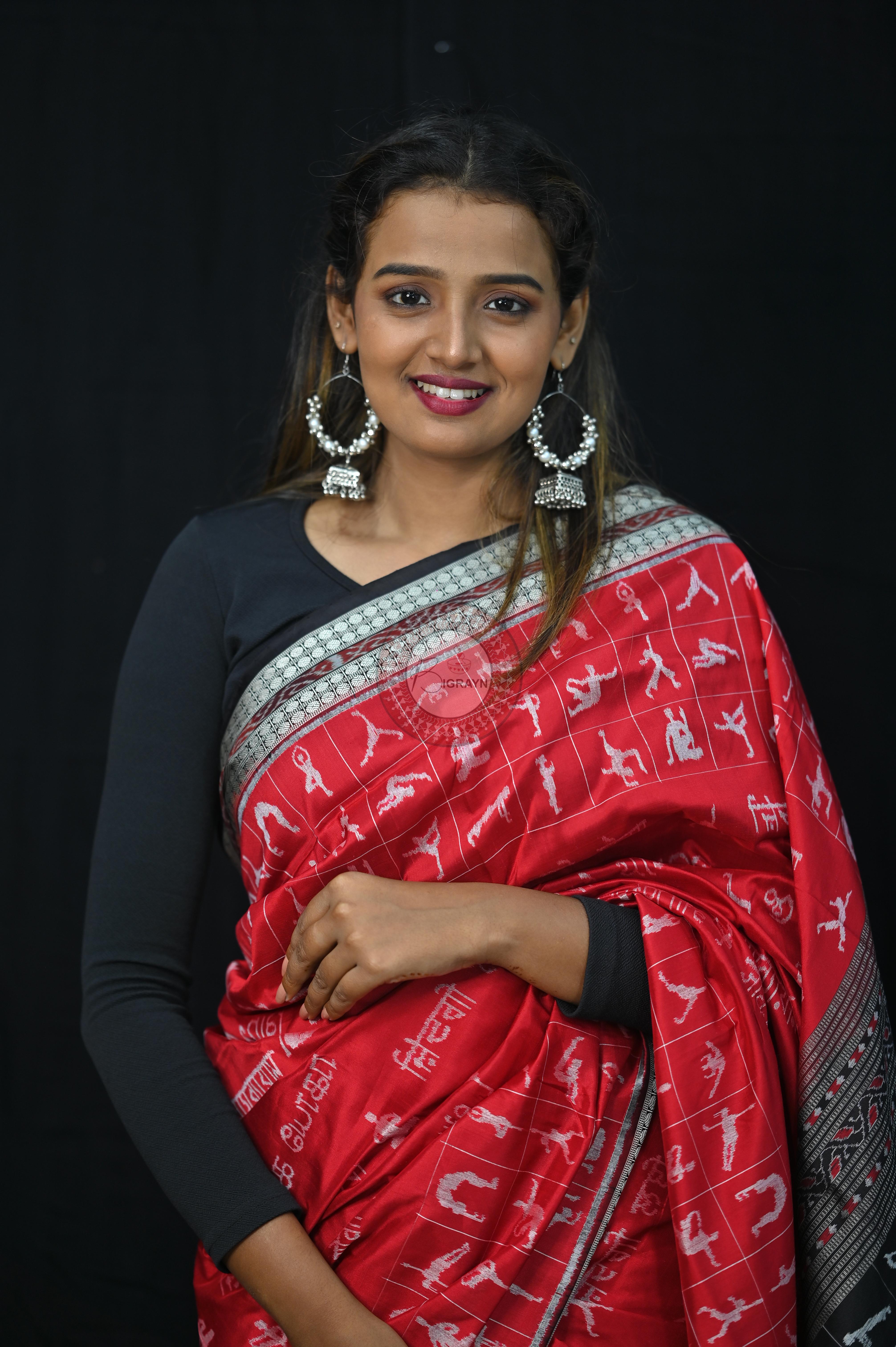 Red Black Exclusive Yoga Special Sambalpuri Silk Saree