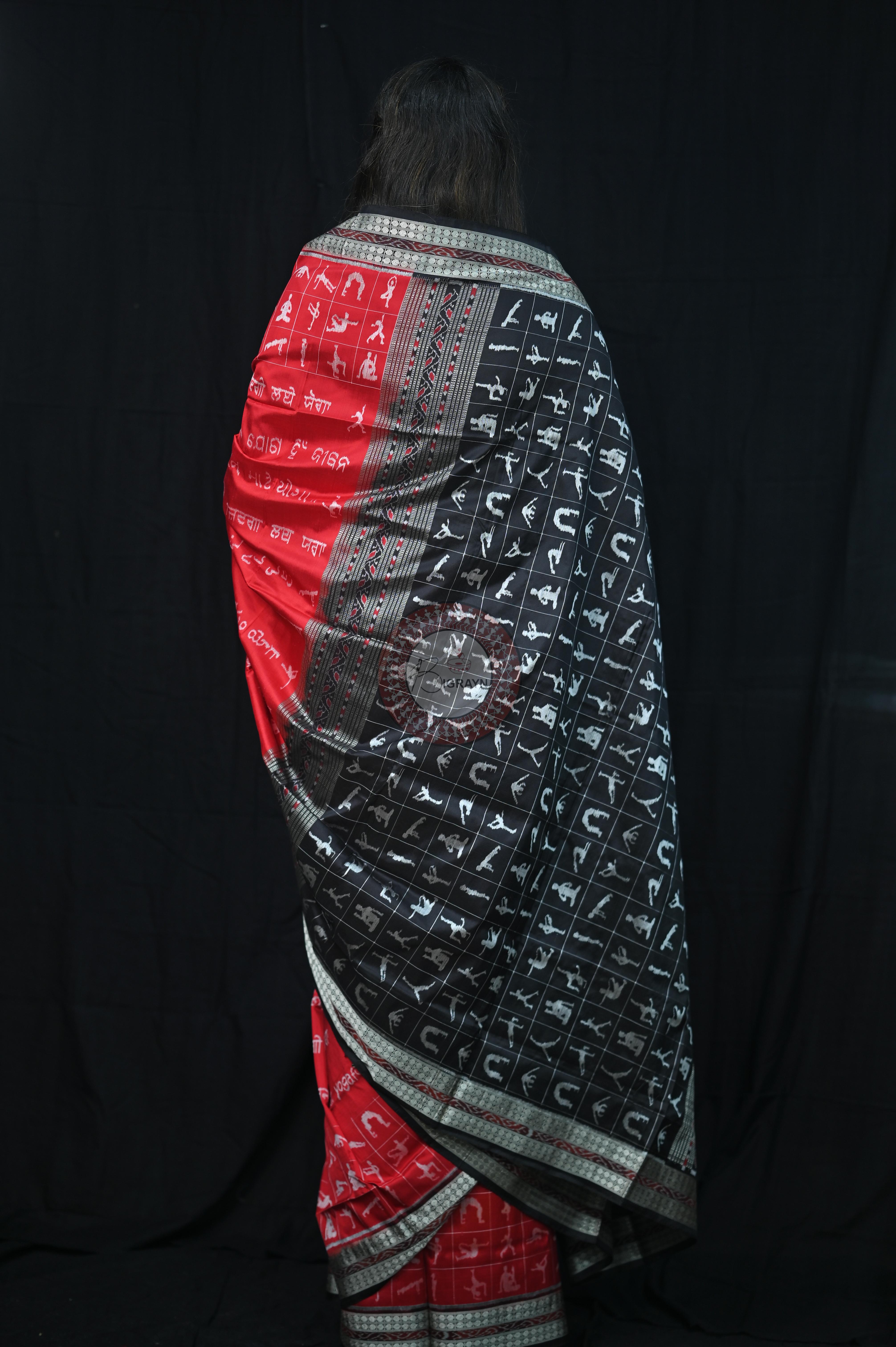 Red Black Exclusive Yoga Special Sambalpuri Silk Saree