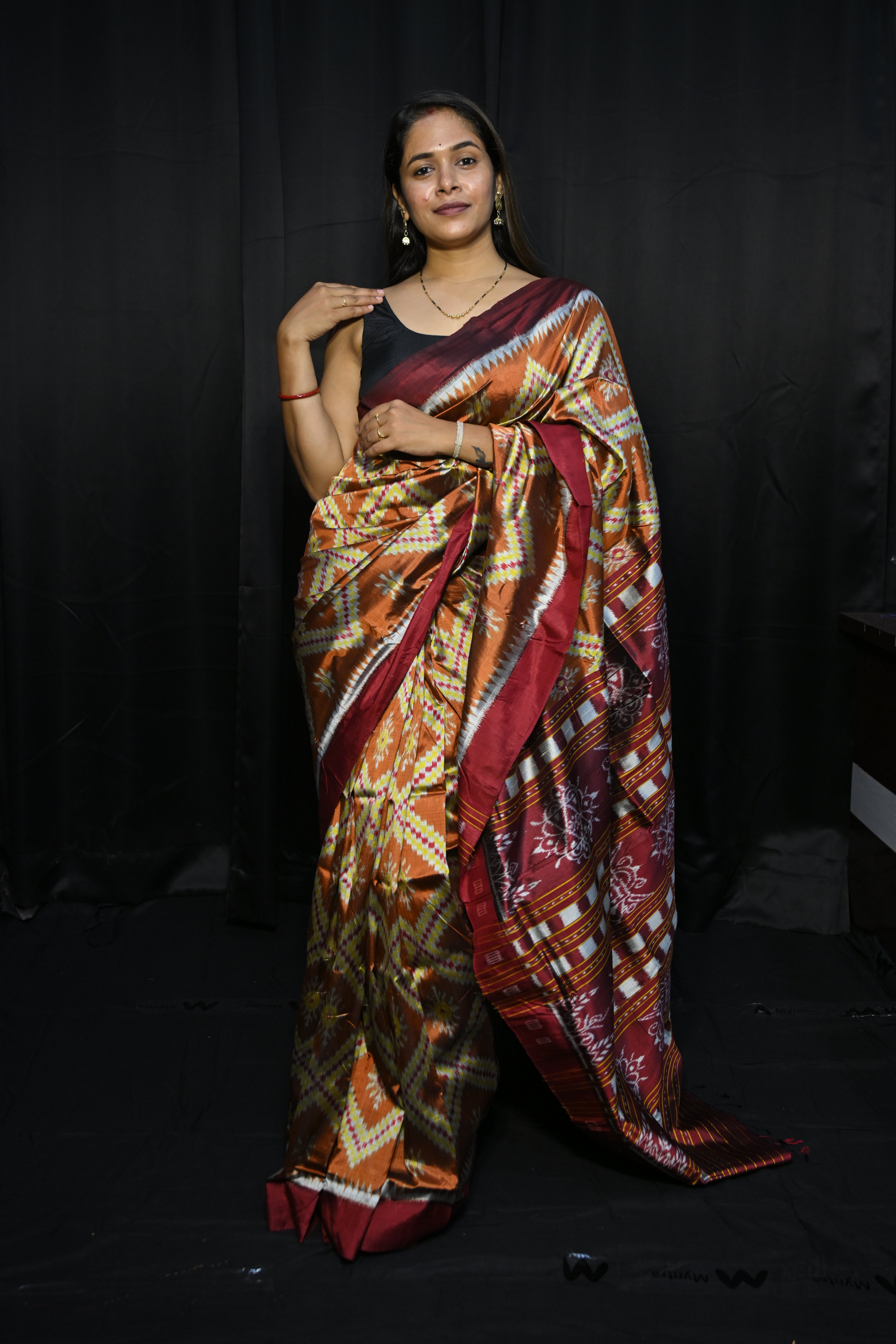 Rust Maroon Tarabali Design Mulberry Silk Saree