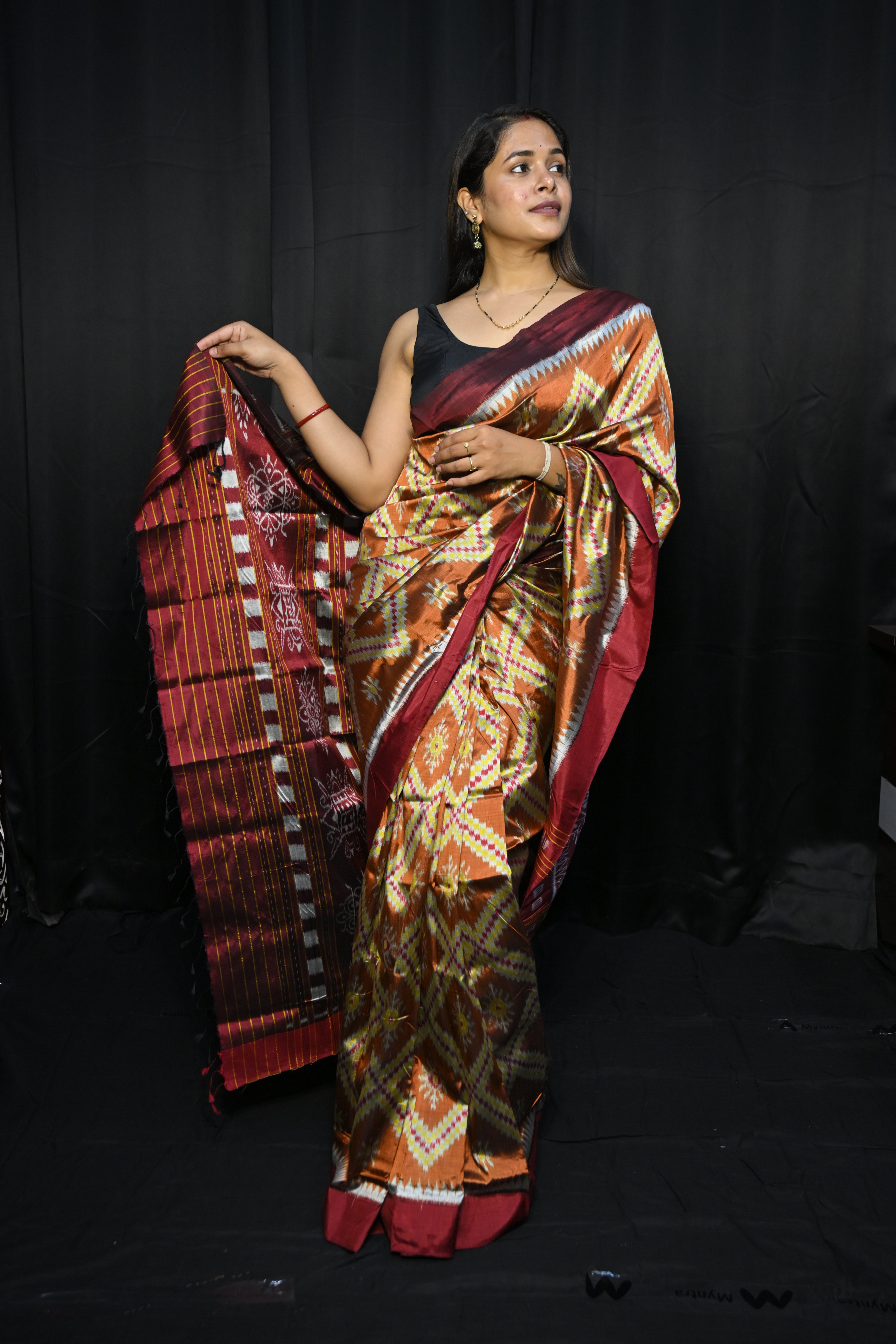 Rust Maroon Tarabali Design Mulberry Silk Saree