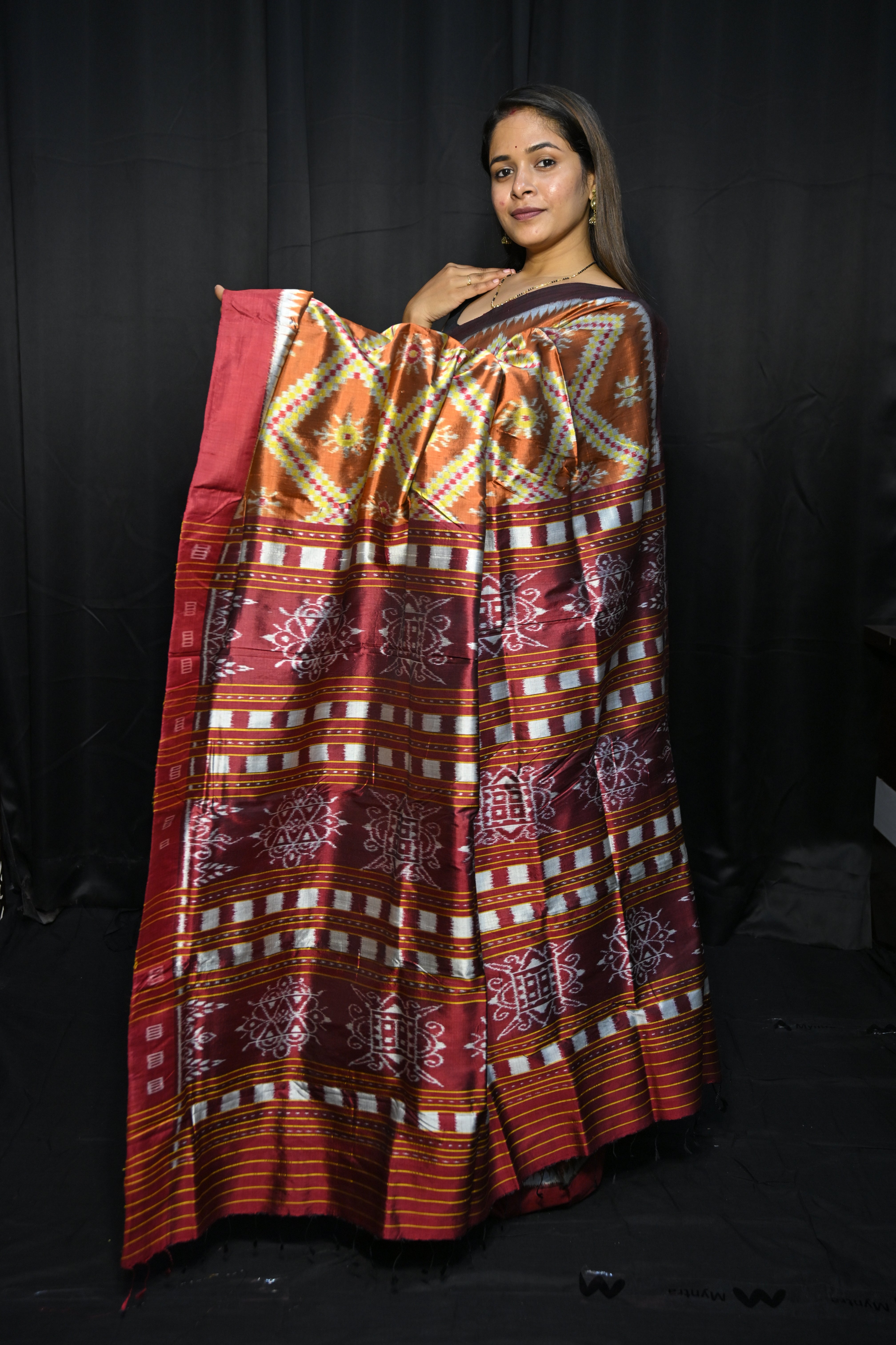 Rust Maroon Tarabali Design Mulberry Silk Saree