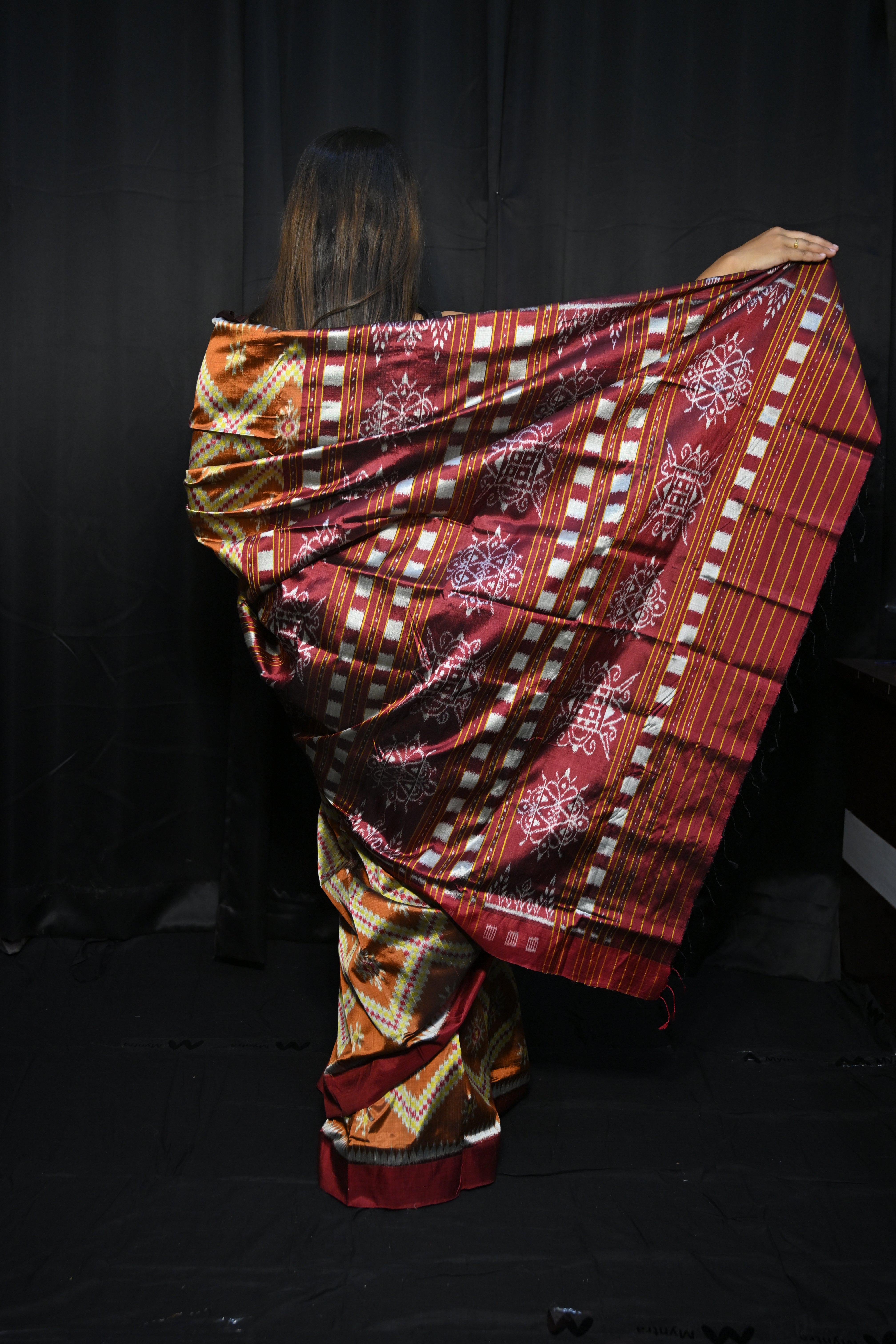Rust Maroon Tarabali Design Mulberry Silk Saree