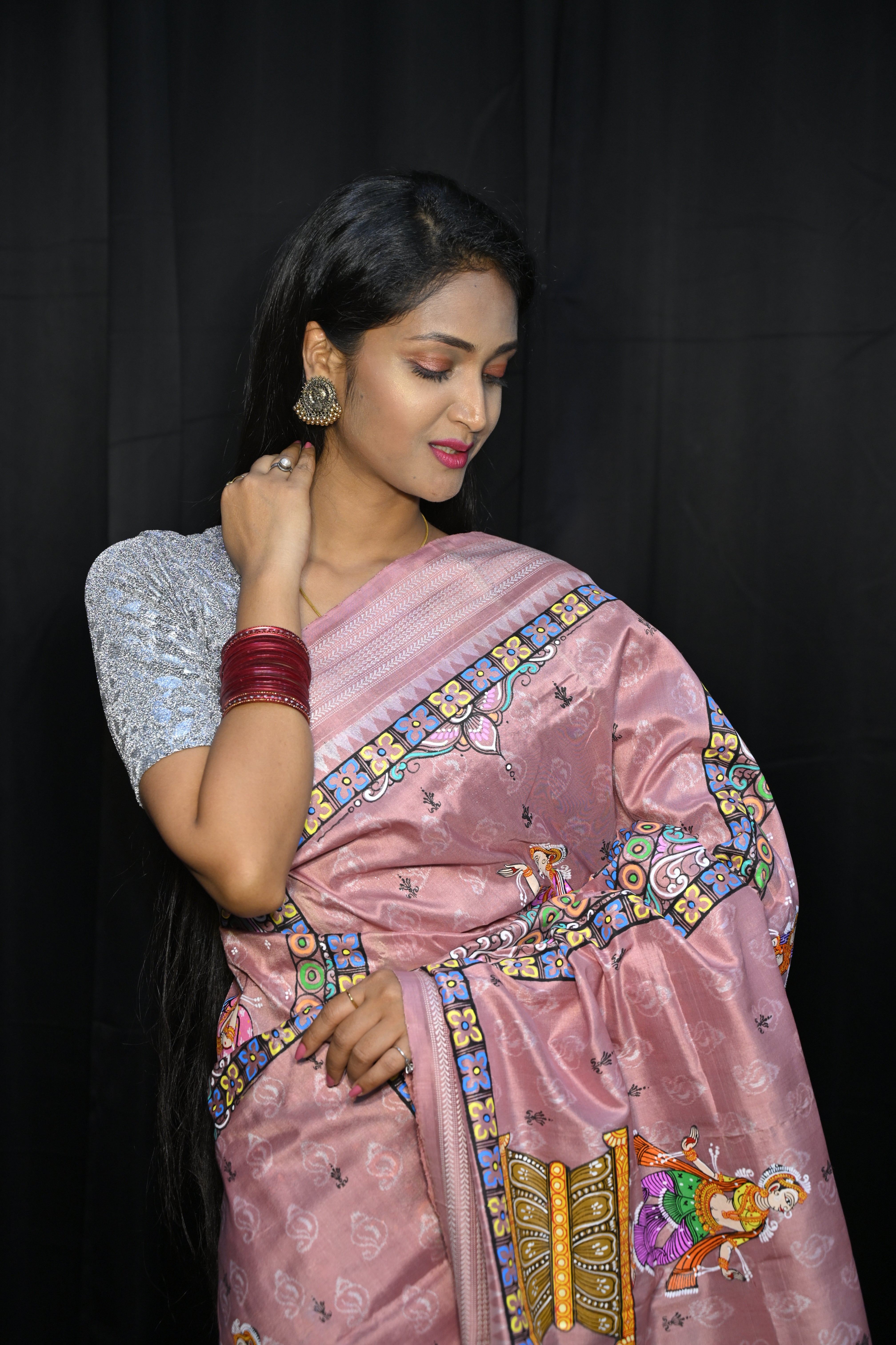 Pink Big Box Boita Theme Pattachitra Sambalpuri Natural Dye Silk Saree