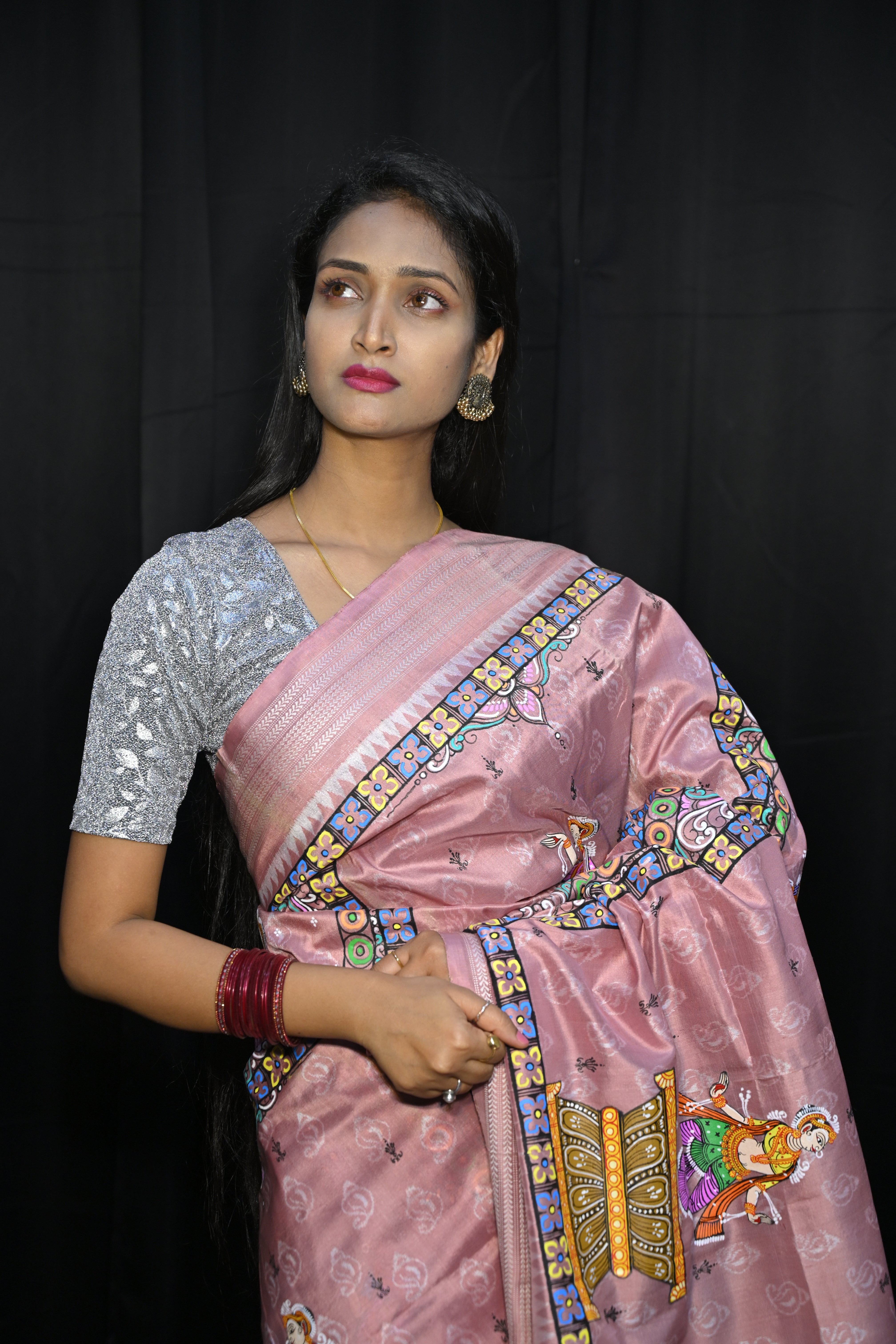 Pink Big Box Boita Theme Pattachitra Sambalpuri Natural Dye Silk Saree