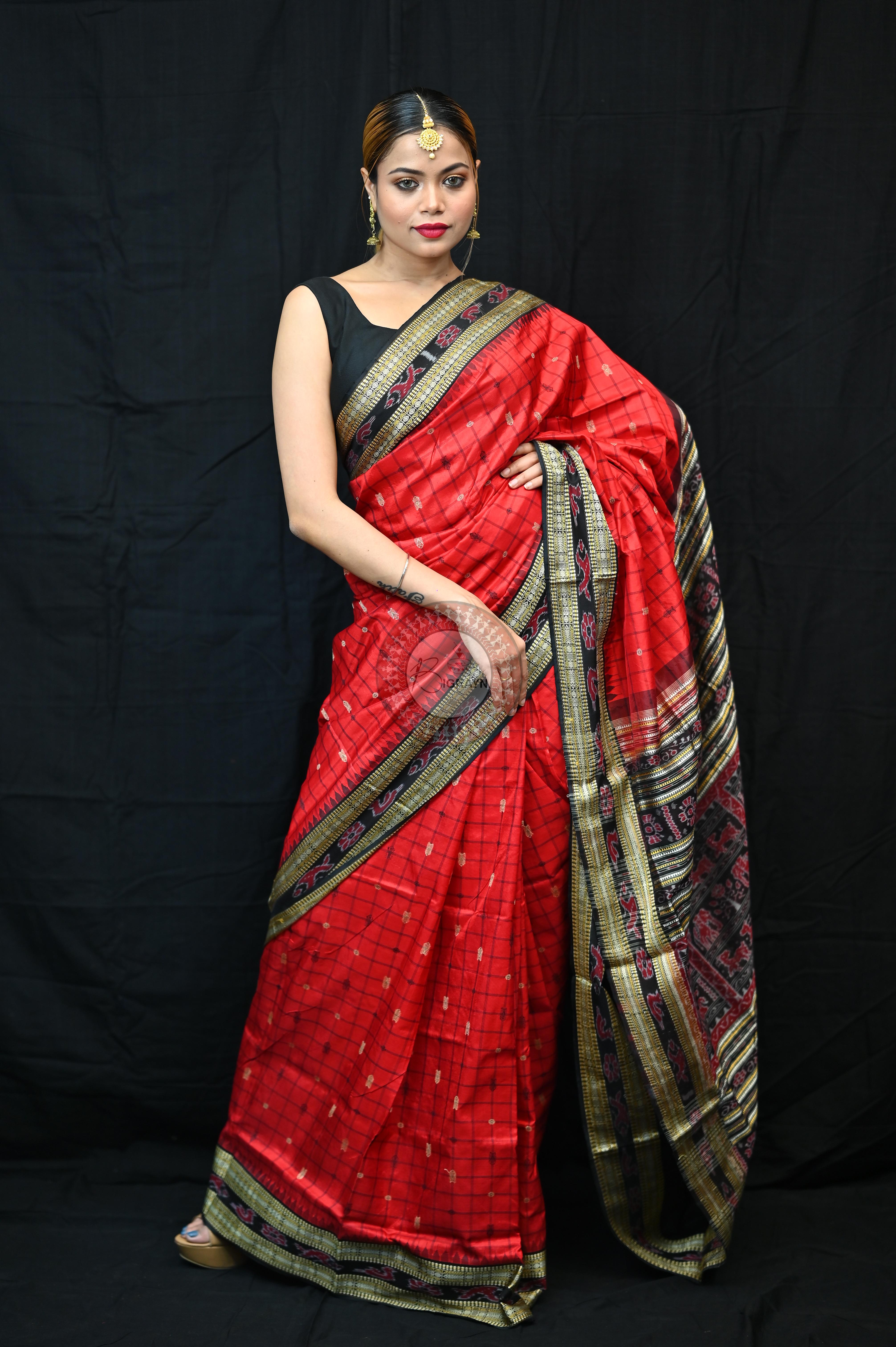 "Odisha Handloom Hazarbuti Bomkai Silk Saree with thousand buti motifs, intricate pallu design, and rich traditional craftsmanship"