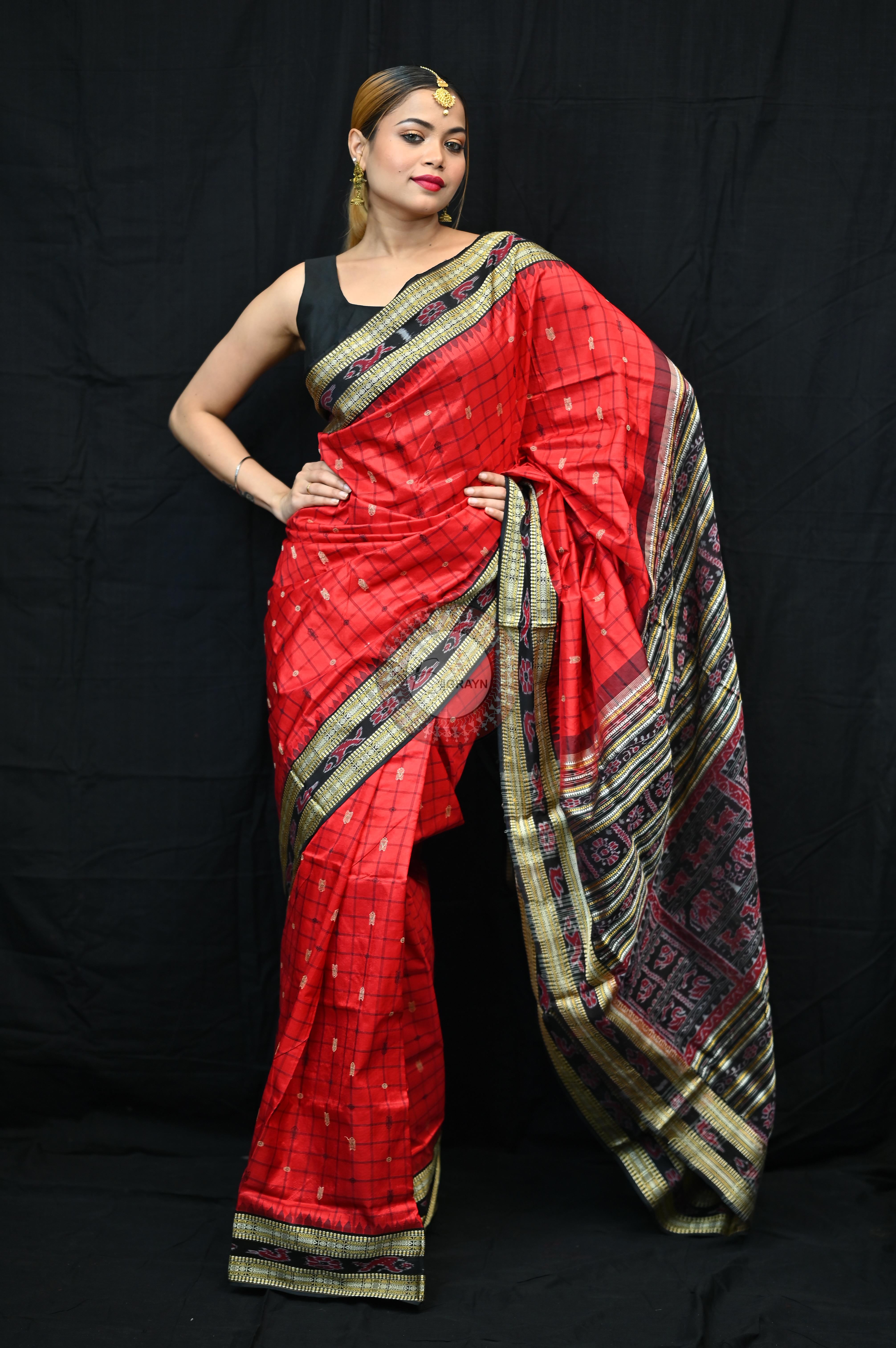 "Odisha Handloom Hazarbuti Bomkai Silk Saree with thousand buti motifs, intricate pallu design, and rich traditional craftsmanship"