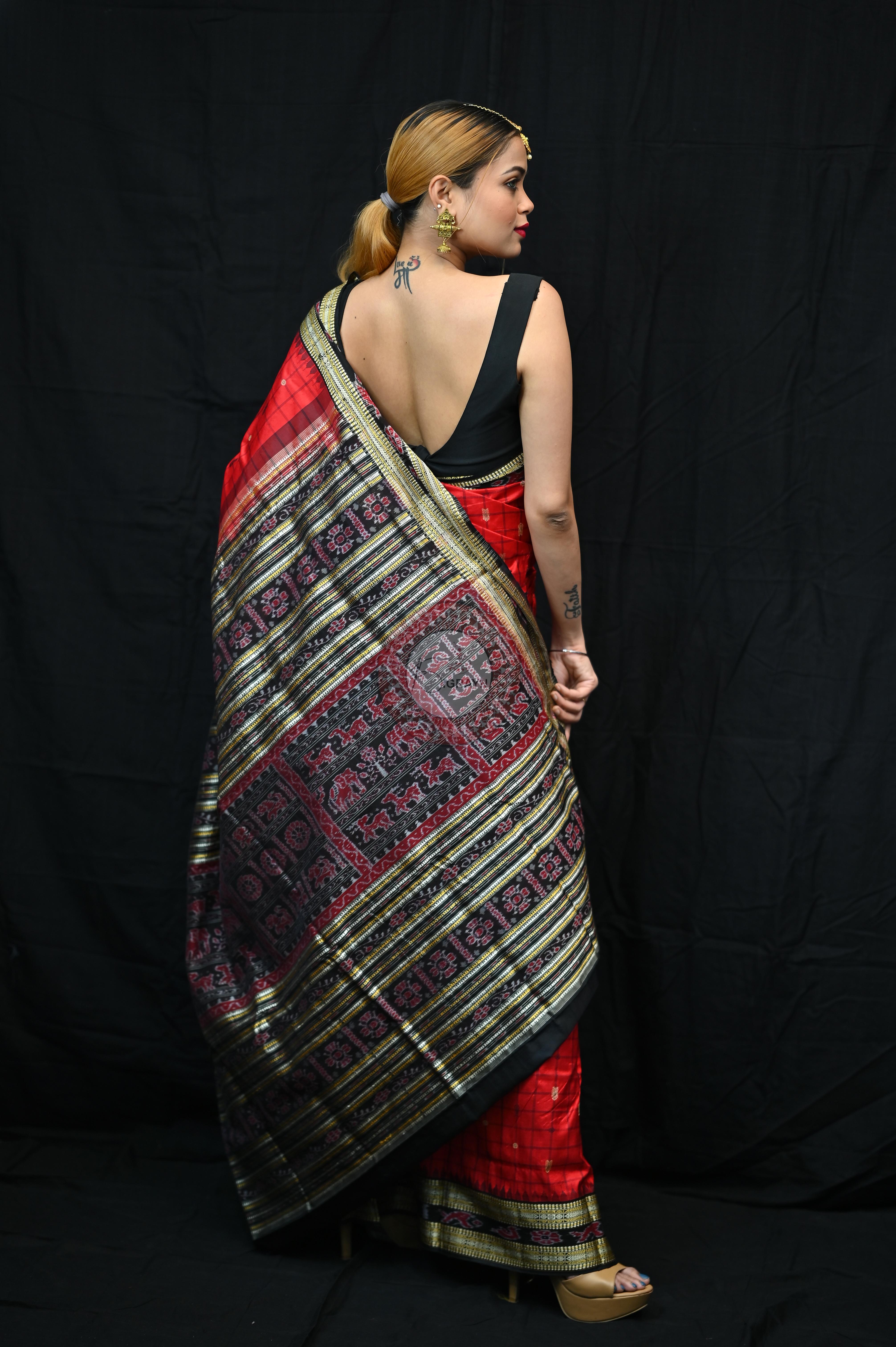 "Odisha Handloom Hazarbuti Bomkai Silk Saree with thousand buti motifs, intricate pallu design, and rich traditional craftsmanship"