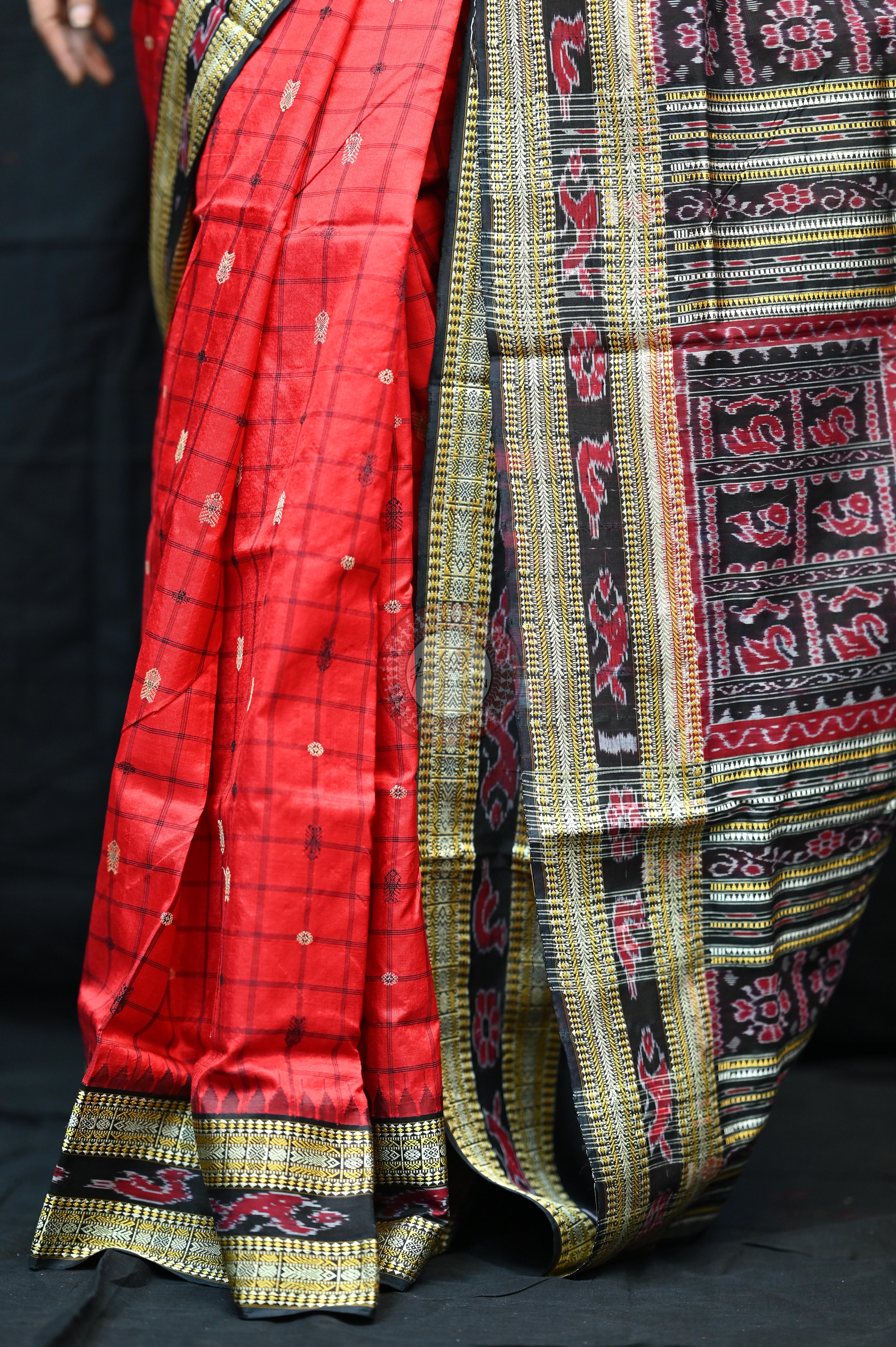 "Odisha Handloom Hazarbuti Bomkai Silk Saree with thousand buti motifs, intricate pallu design, and rich traditional craftsmanship"