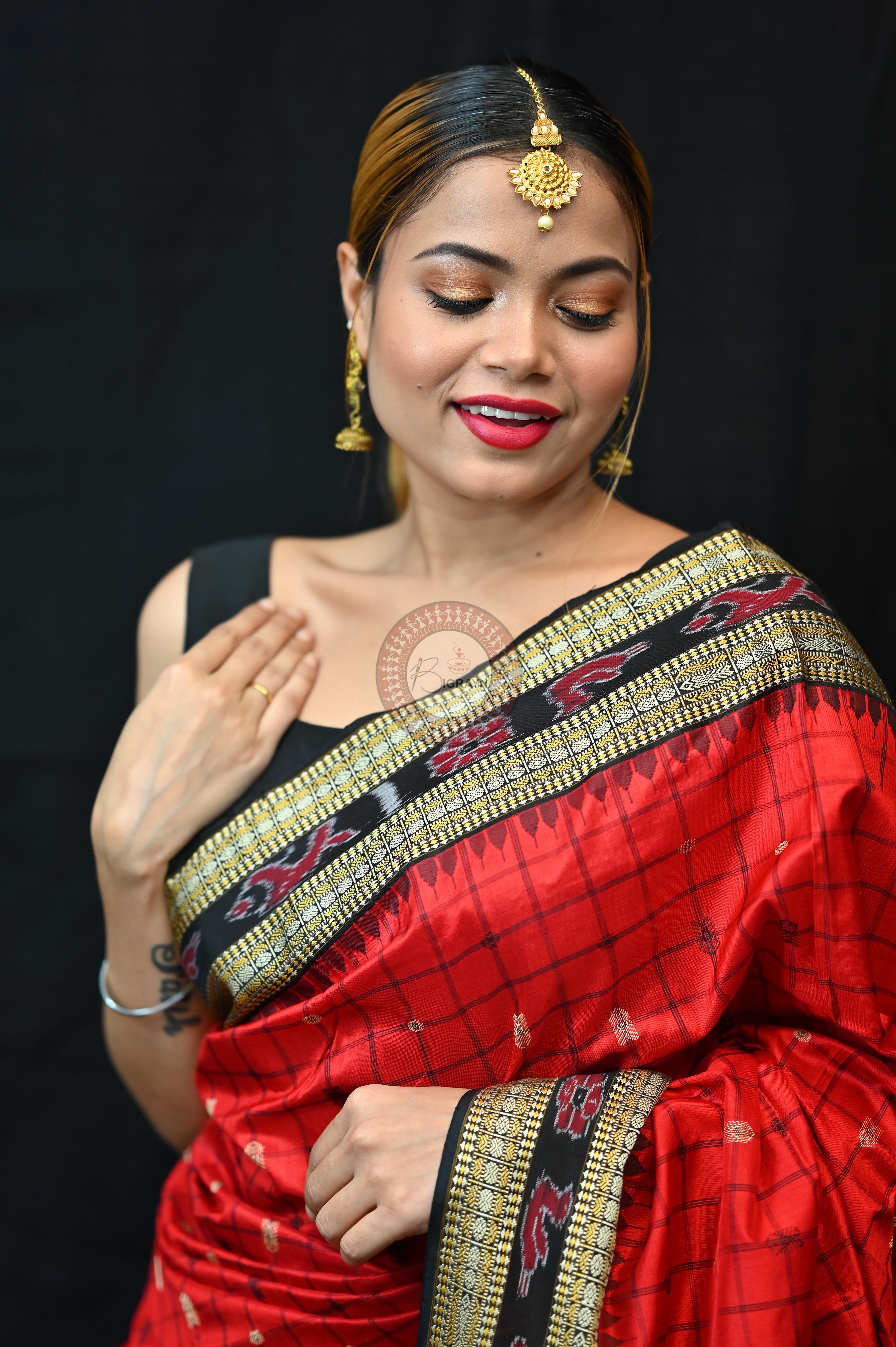 "Odisha Handloom Hazarbuti Bomkai Silk Saree with thousand buti motifs, intricate pallu design, and rich traditional craftsmanship"
