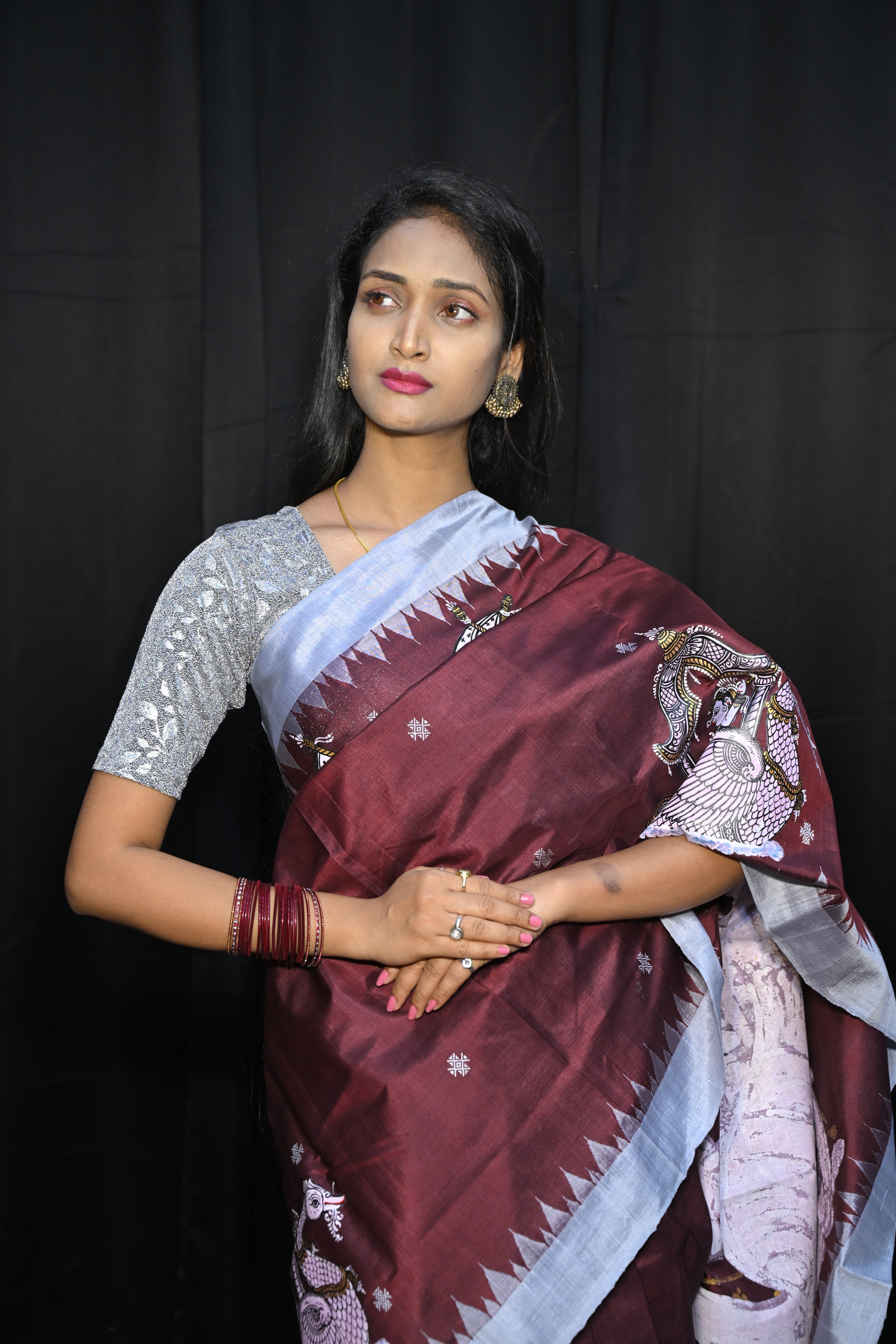 Coffee Grey Boita Theme Pattachitra Sambalpuri Silk Saree