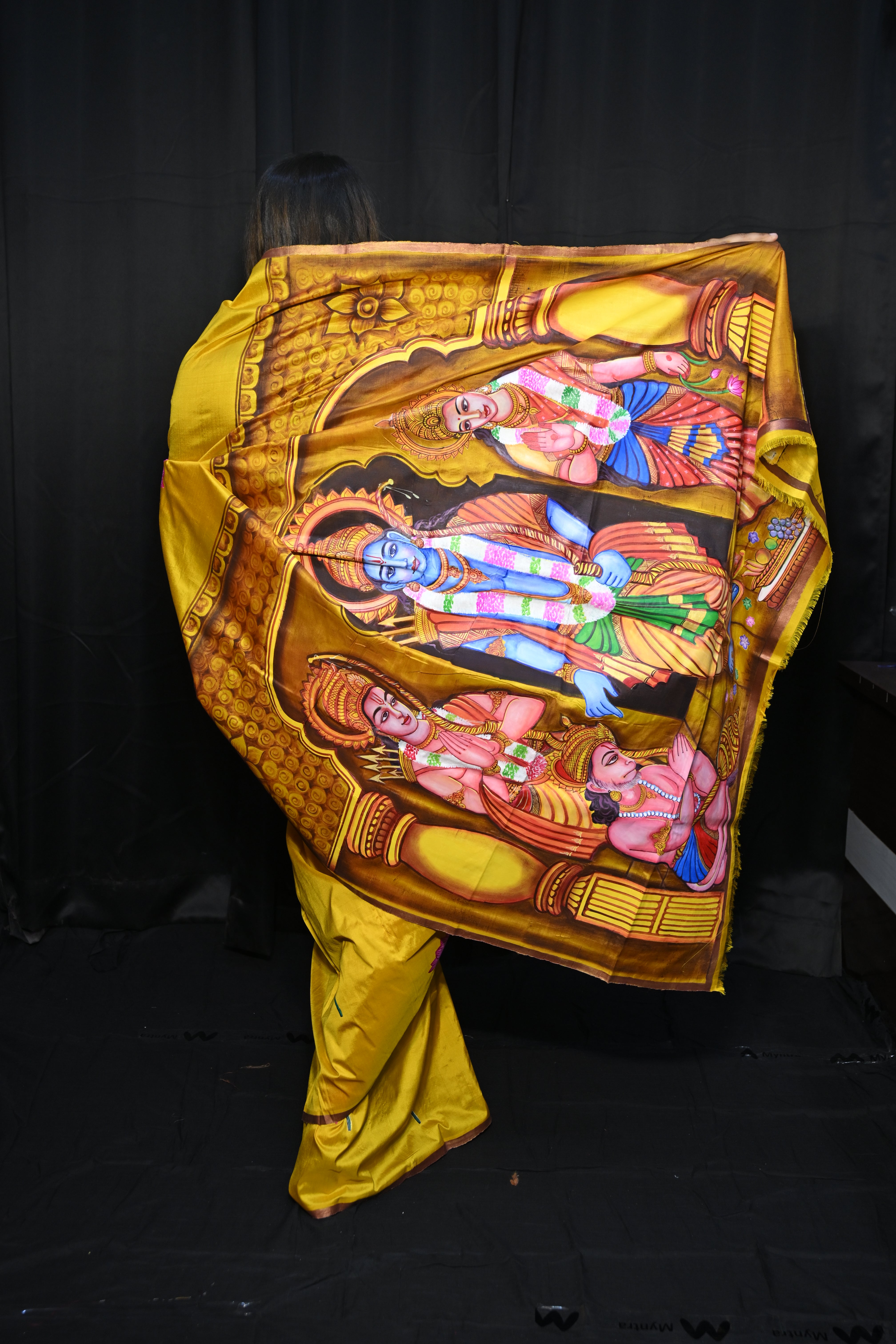 Golden Yellow Rama Sita Theme Pattachitra Sambalpuri Silk Saree