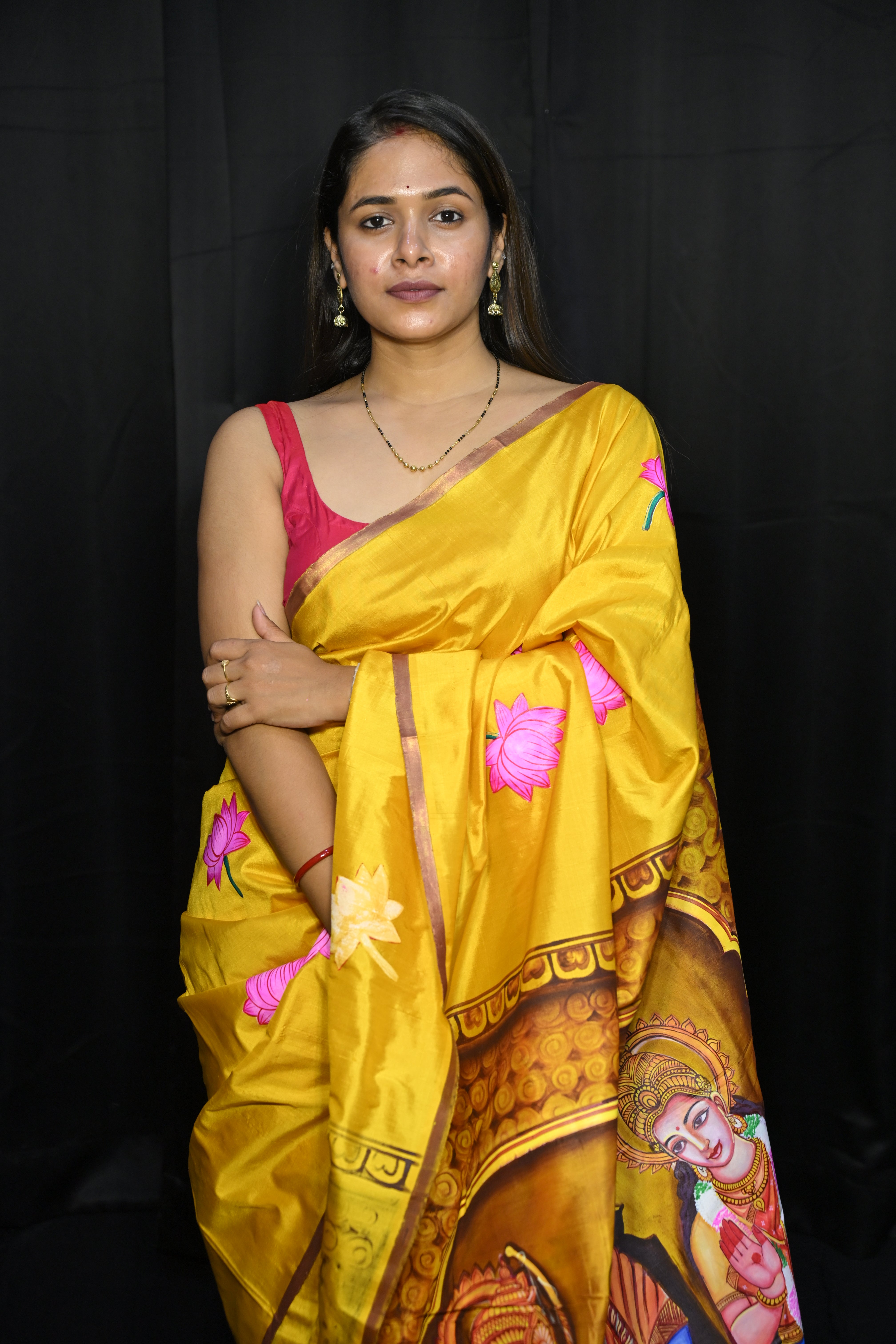 Golden Yellow Rama Sita Theme Pattachitra Sambalpuri Silk Saree