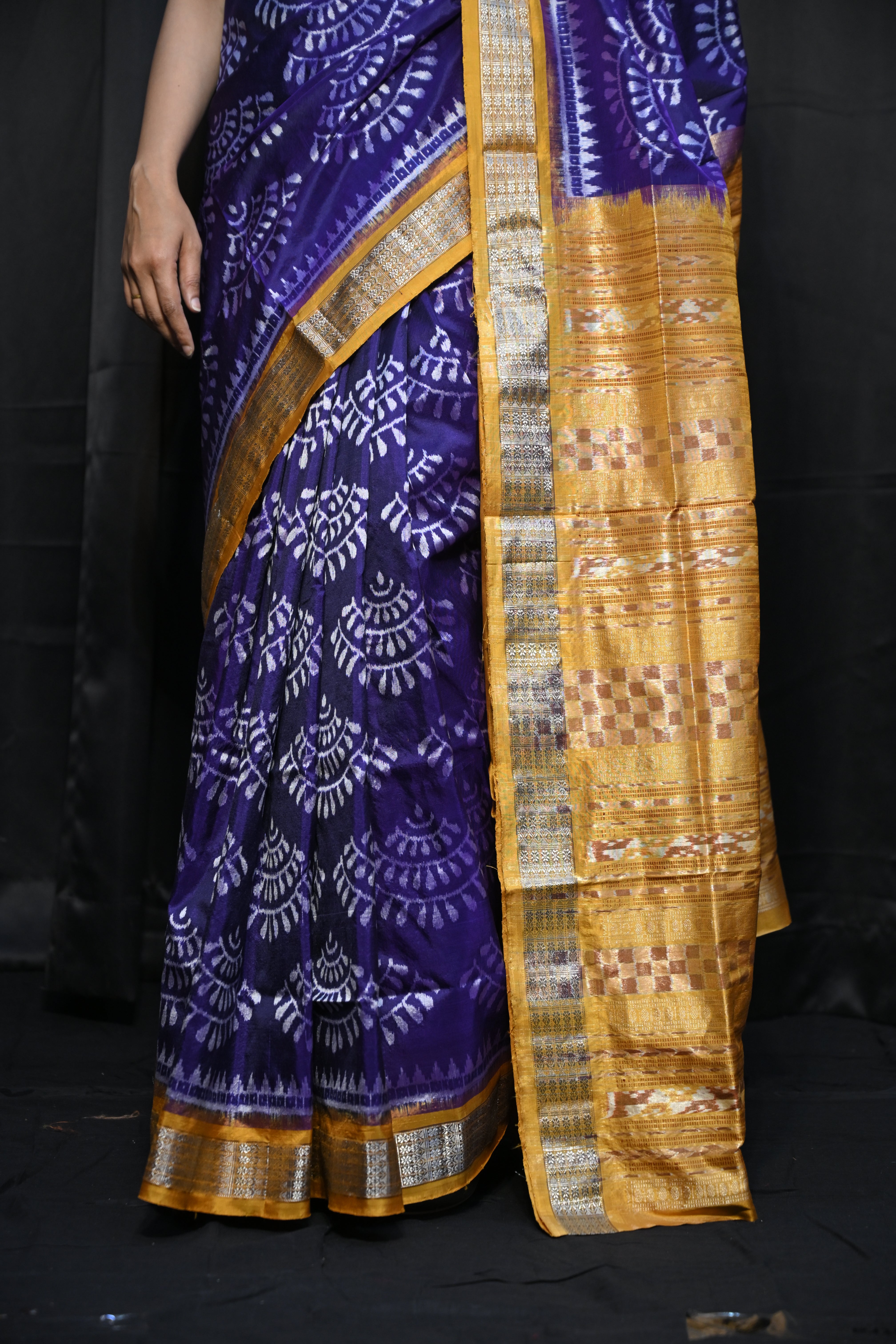 Purple Mustard Yellow  Half Tissue Sambalpuri Silk Saree